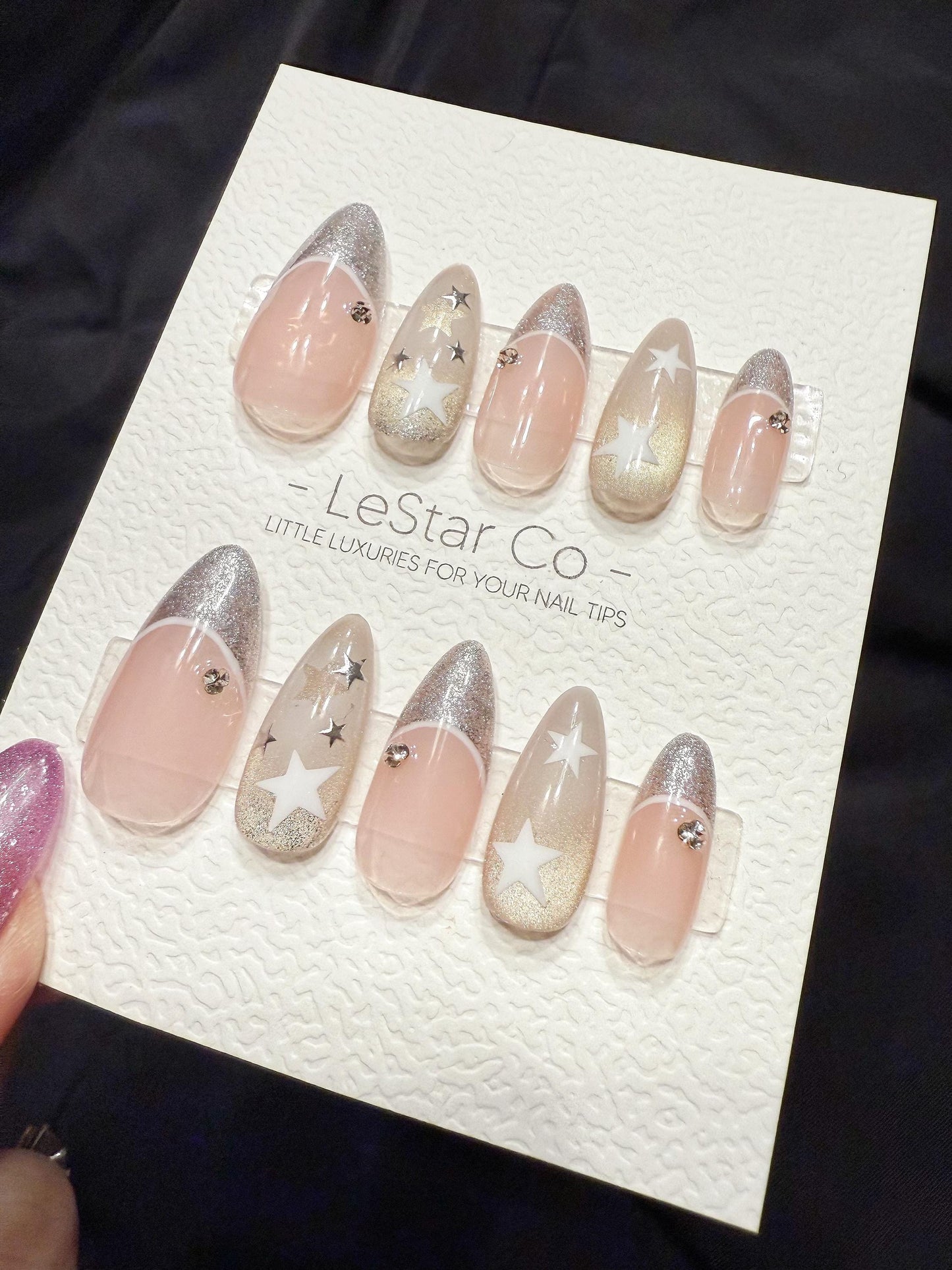 Reusable Silver Stardust Cat Eye | Handmade Press On Gel Acrylic Nails | 4for3 Timed Offer