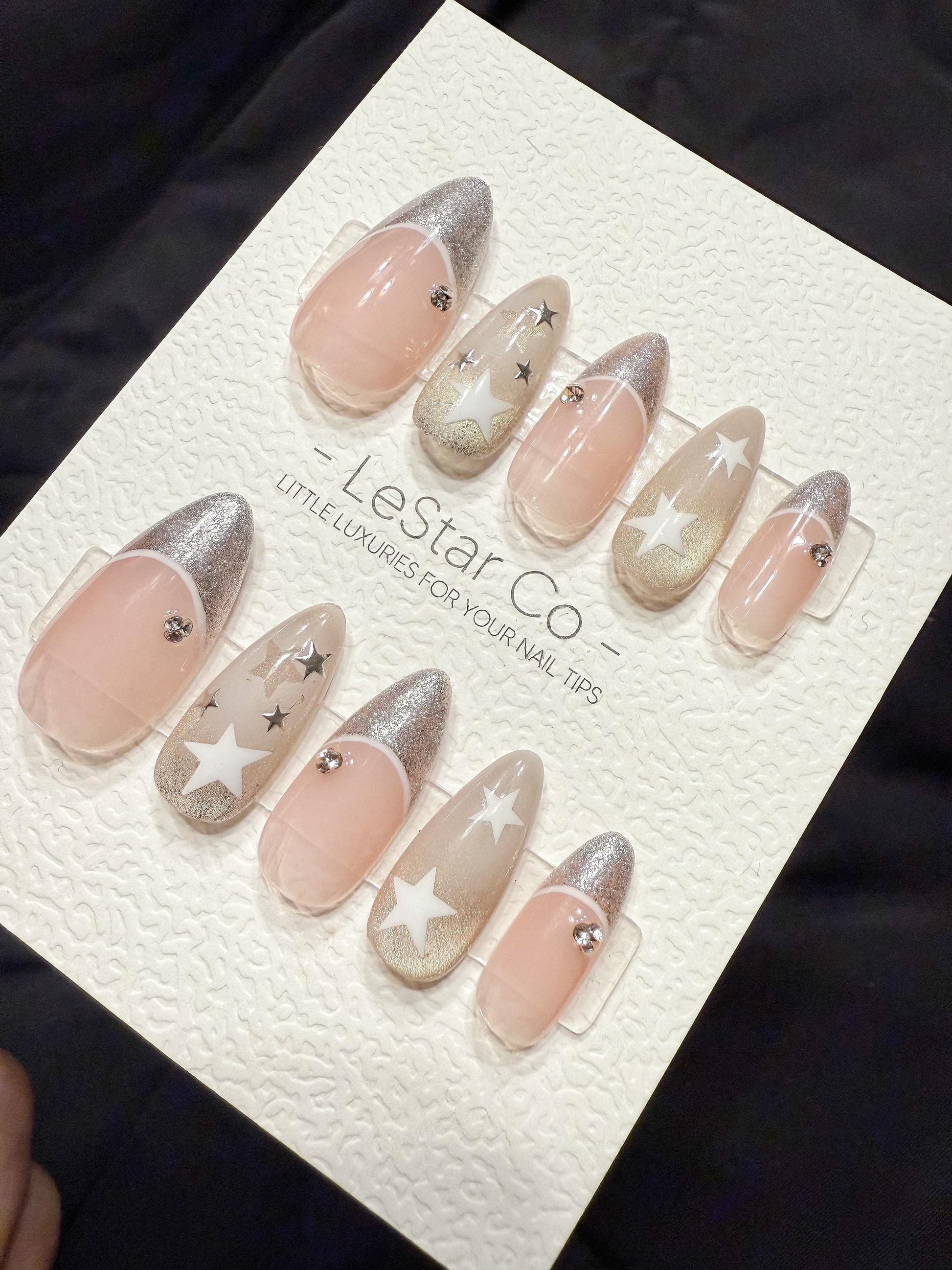 Reusable Silver Stardust Cat Eye | Handmade Press On Gel Acrylic Nails | 4for3 Timed Offer