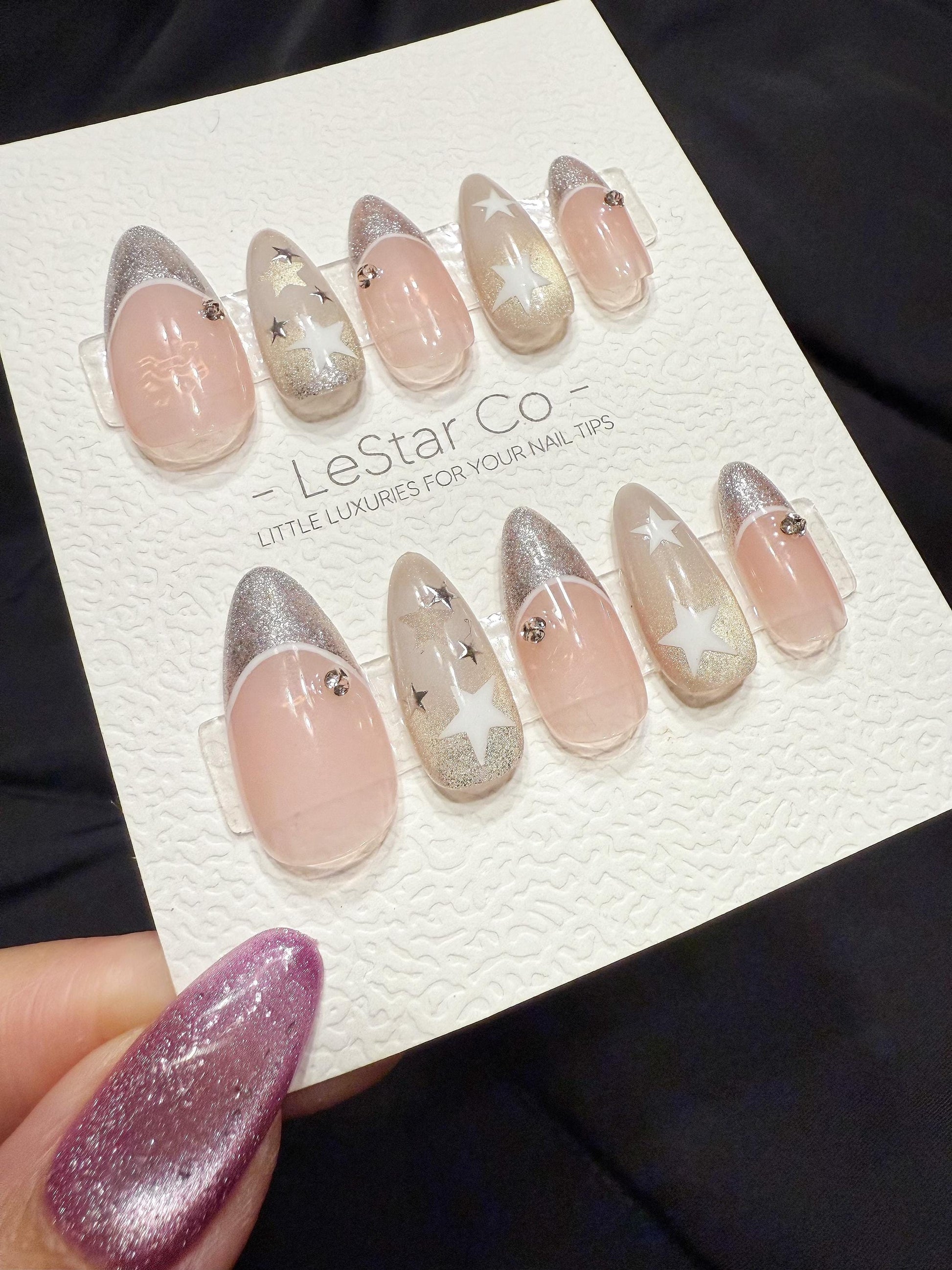 Reusable Silver Stardust Cat Eye | Handmade Press On Gel Acrylic Nails | 4for3 Timed Offer