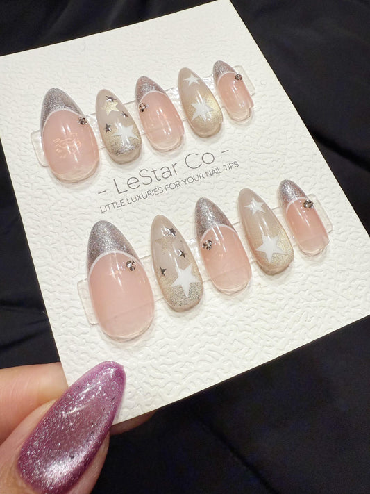 Reusable Silver Stardust Cat Eye | Handmade Press On Gel Acrylic Nails | 4for3 Timed Offer