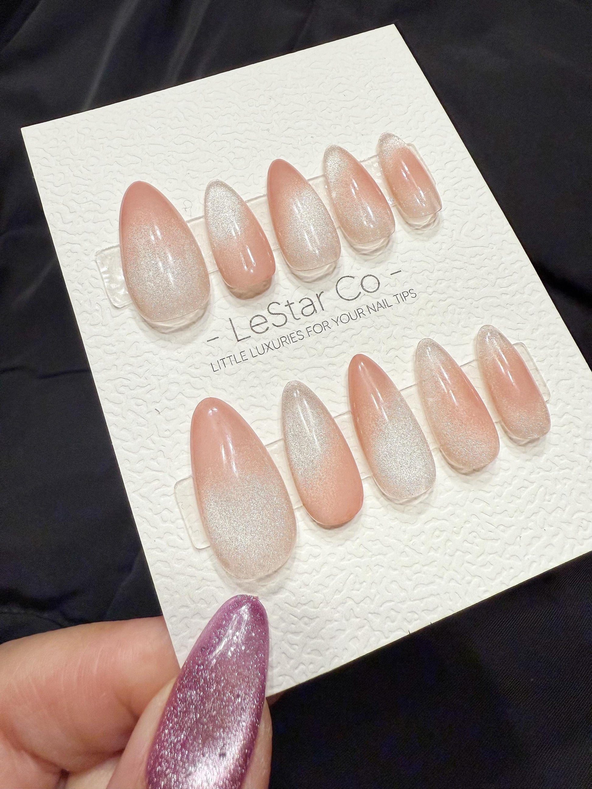 Reusable Peach Glimmer Cat Eye | Handmade Press On Gel Acrylic Nails | 4for3 Timed Offer