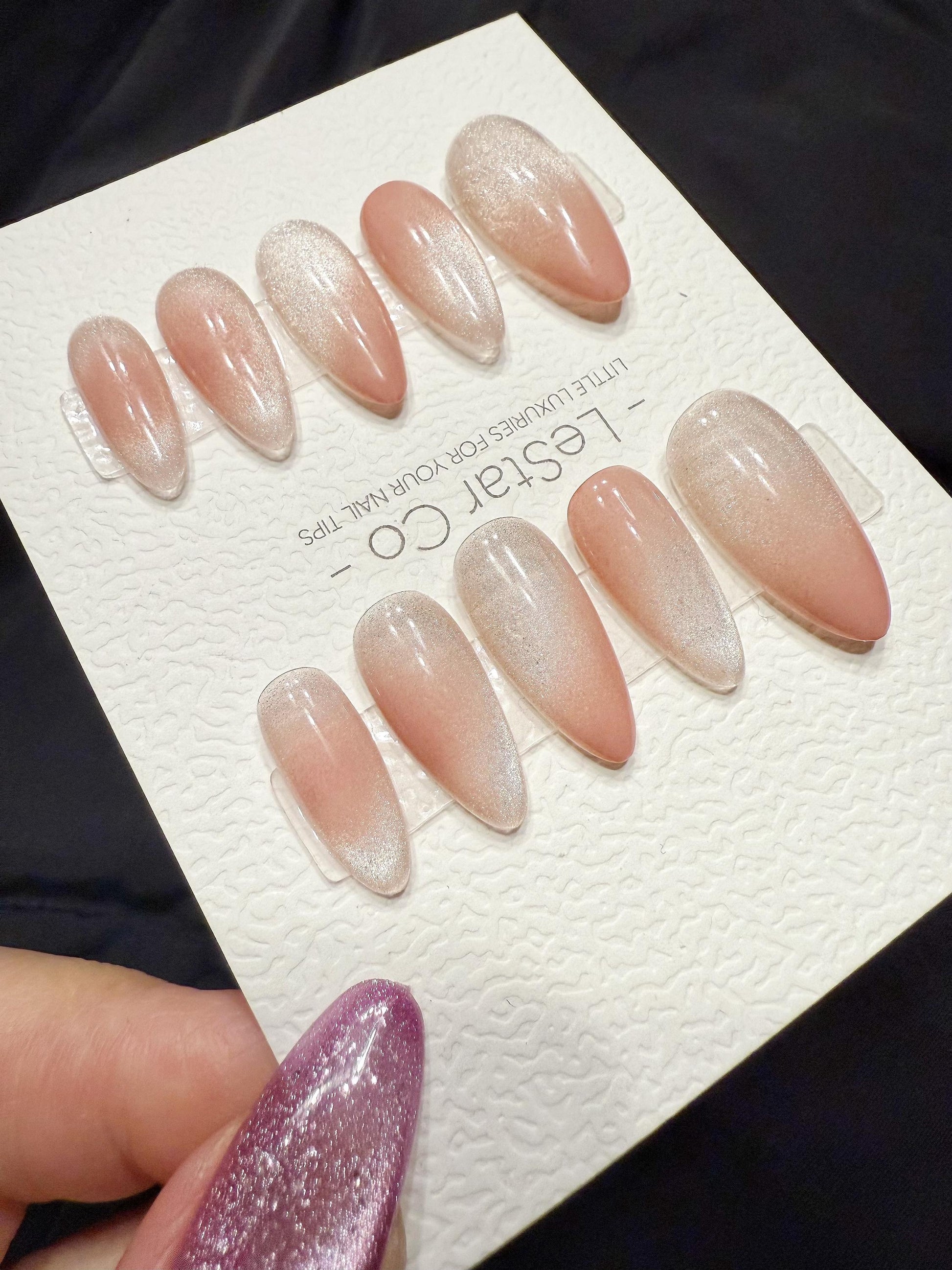 Reusable Peach Glimmer Cat Eye | Handmade Press On Gel Acrylic Nails | 4for3 Timed Offer