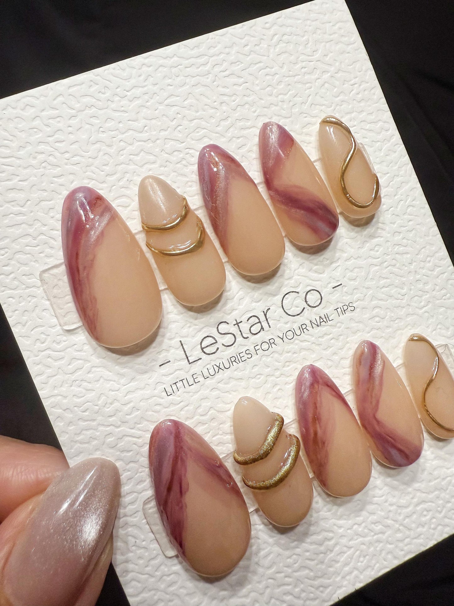 Reusable Rose Quartz Marble | Handmade Press On Gel Acrylic Nails | 4for3 Timed Offer