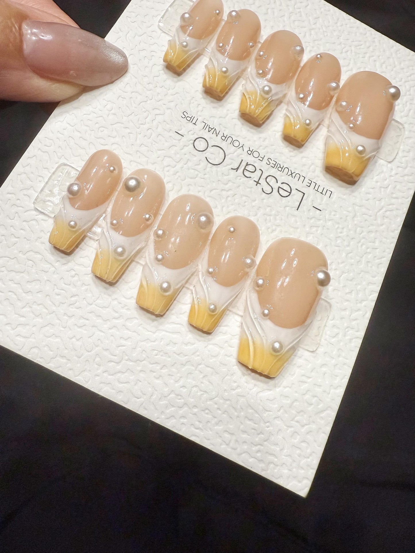 Reusable Apricot Pearl Drip | Handmade Press On Gel Acrylic Nails | 4for3 Timed Offer