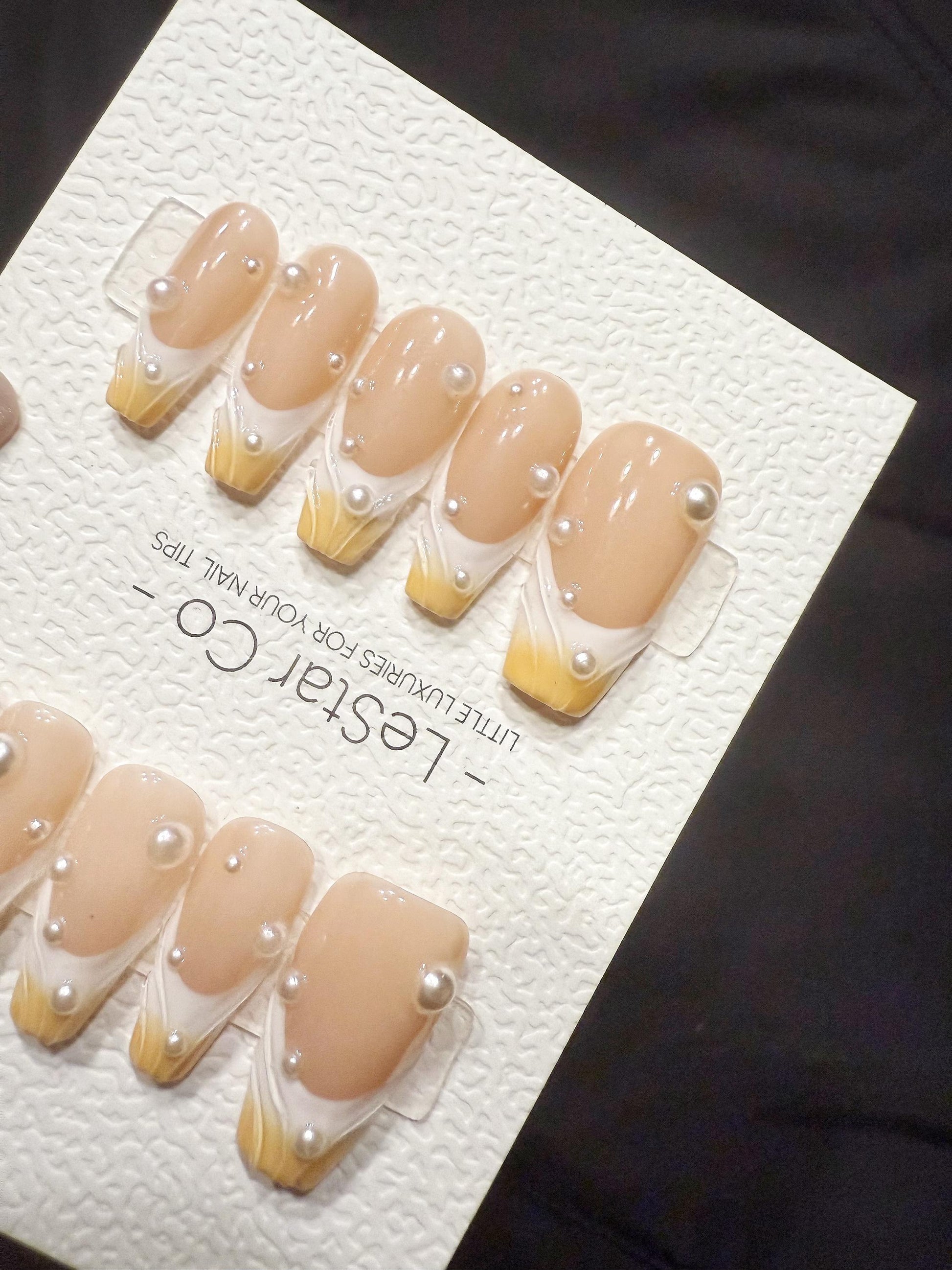 Reusable Apricot Pearl Drip | Handmade Press On Gel Acrylic Nails | 4for3 Timed Offer
