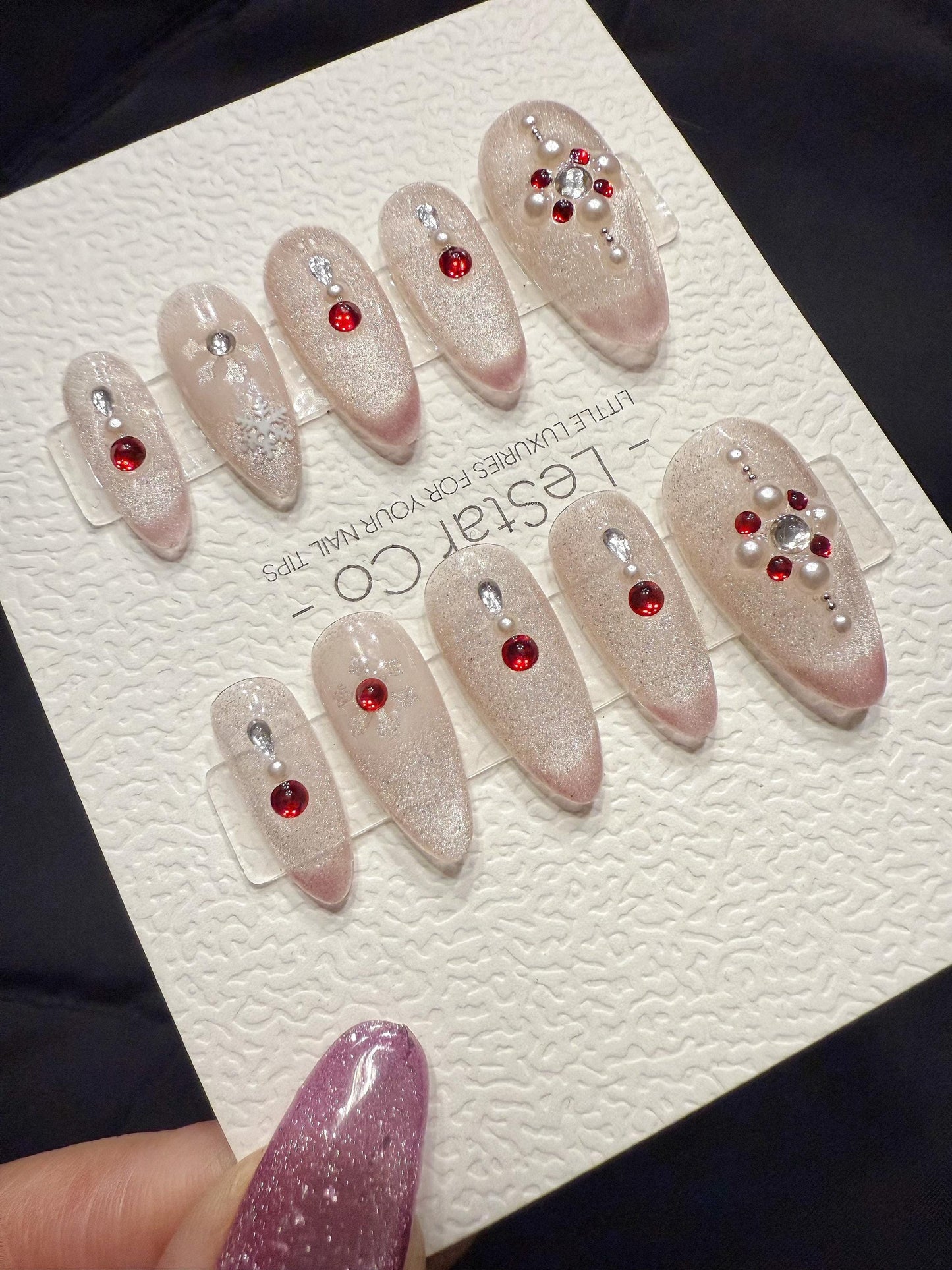 Reusable Ruby Frost Cat Eye | Handmade Press On Gel Acrylic Nails | 4for3 Timed Offer