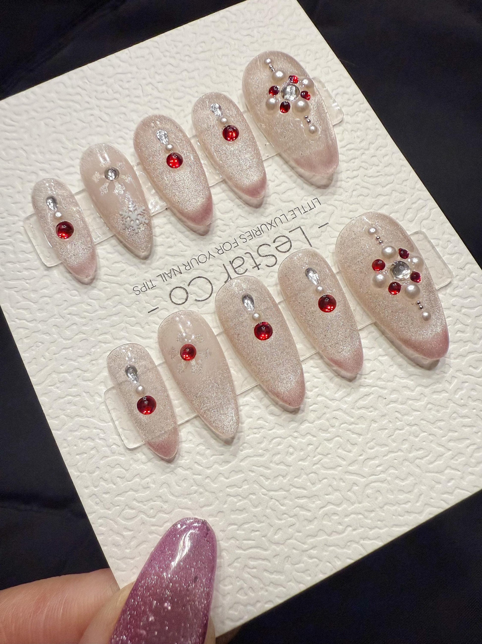 Reusable Ruby Frost Cat Eye | Handmade Press On Gel Acrylic Nails | 4for3 Timed Offer