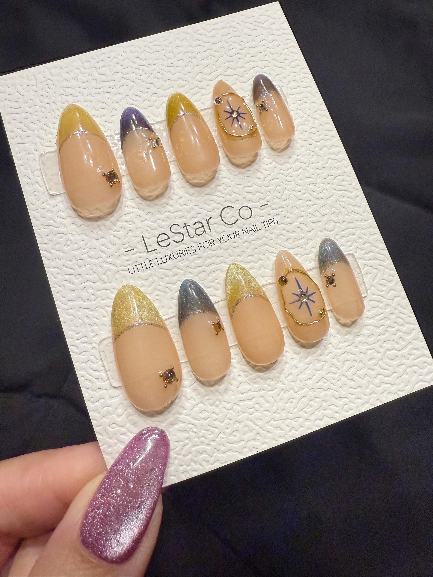 Reusable Golden Compass | Handmade Press On Gel Acrylic Nails | 4for3 Timed Offer
