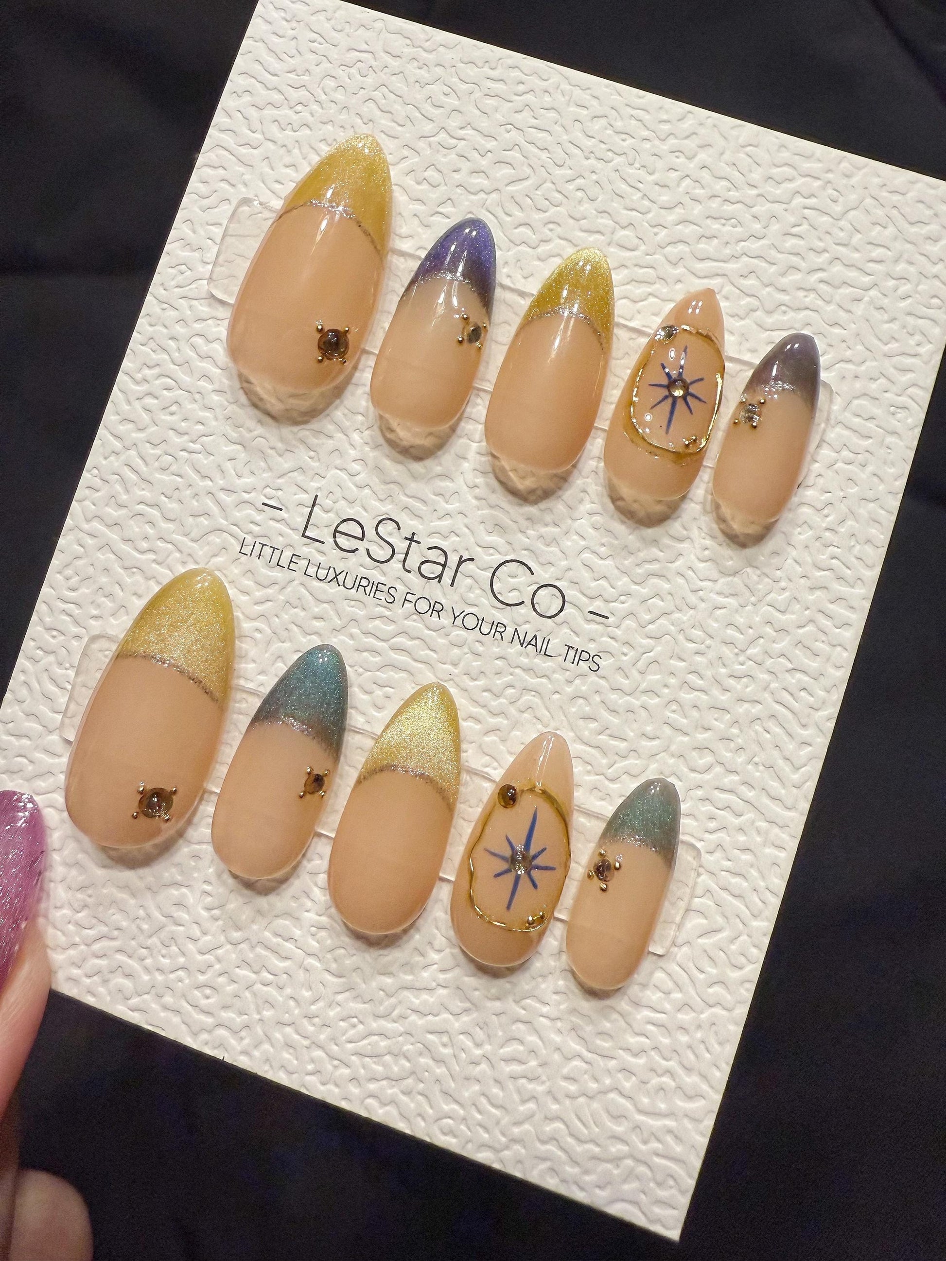 Reusable Golden Compass | Handmade Press On Gel Acrylic Nails | 4for3 Timed Offer