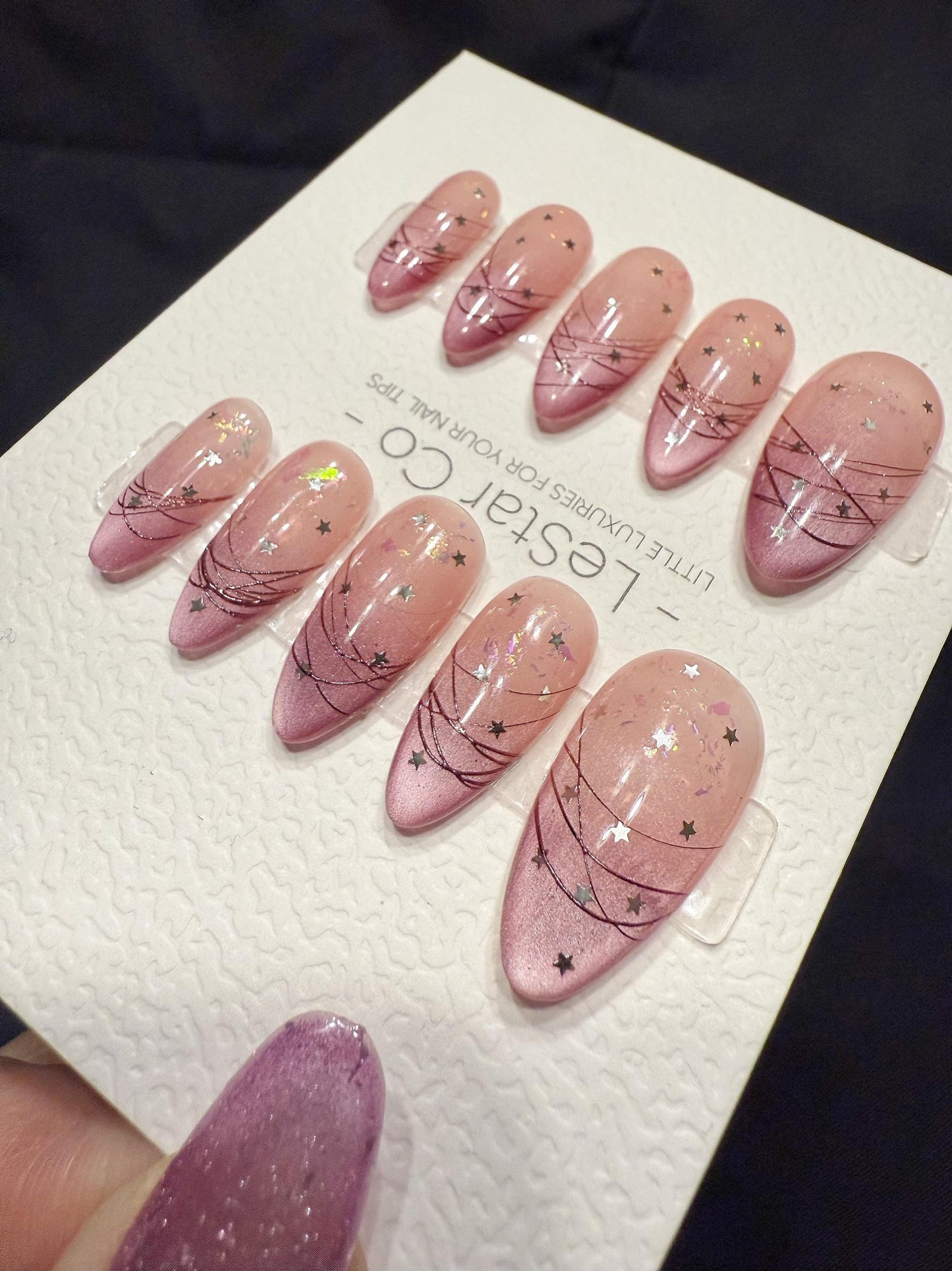 Reusable Pink Nebula Cat Eye | Handmade Press On Gel Acrylic Nails | 4for3 Timed Offer