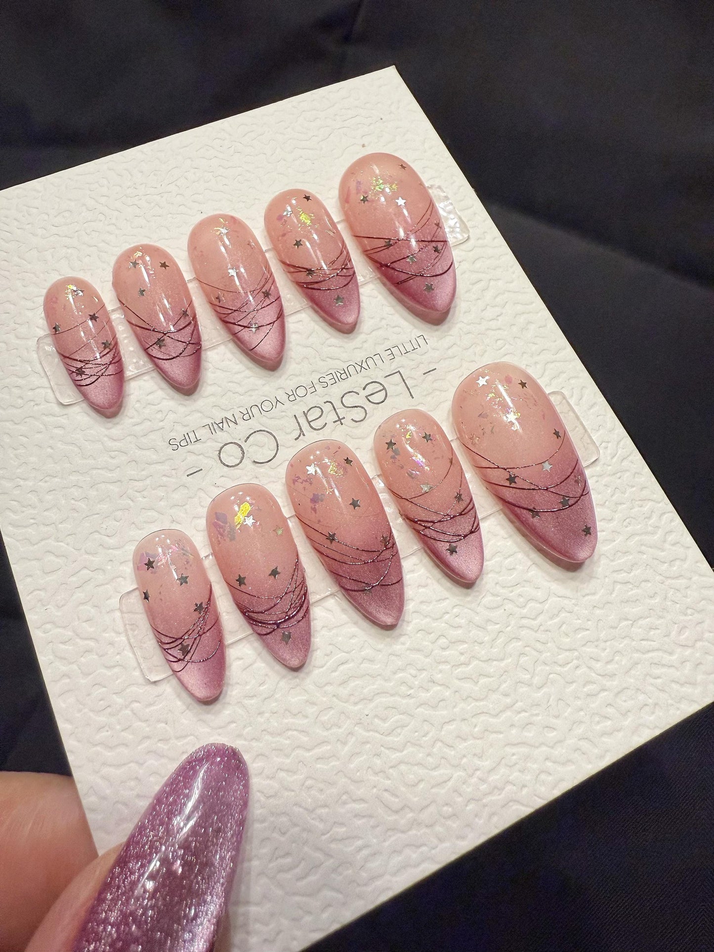 Reusable Pink Nebula Cat Eye | Handmade Press On Gel Acrylic Nails | 4for3 Timed Offer