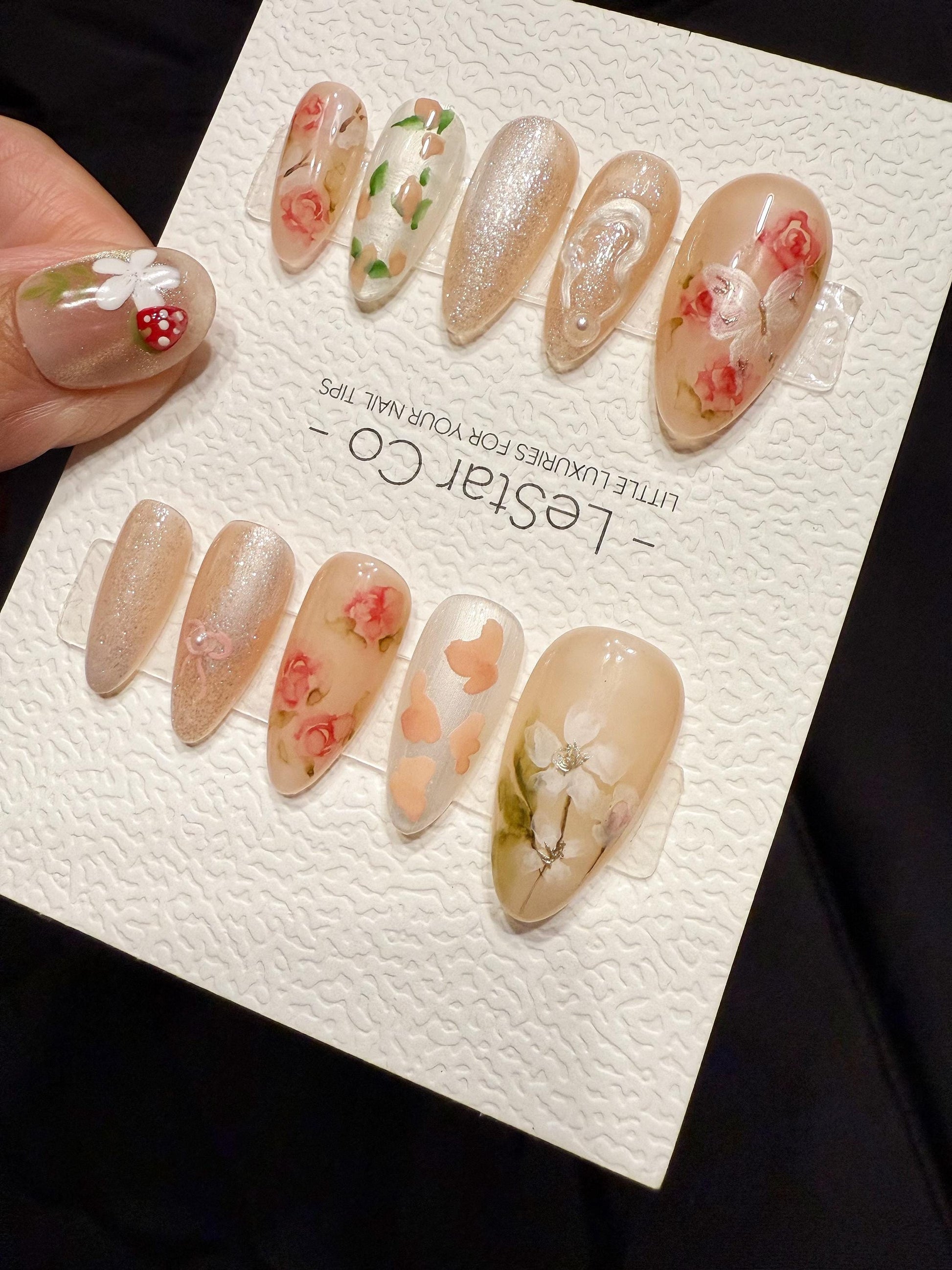Reusable Butterfly in Rose Garden | Handmade Press On Gel Acrylic Nails | 4for3 Timed Offer