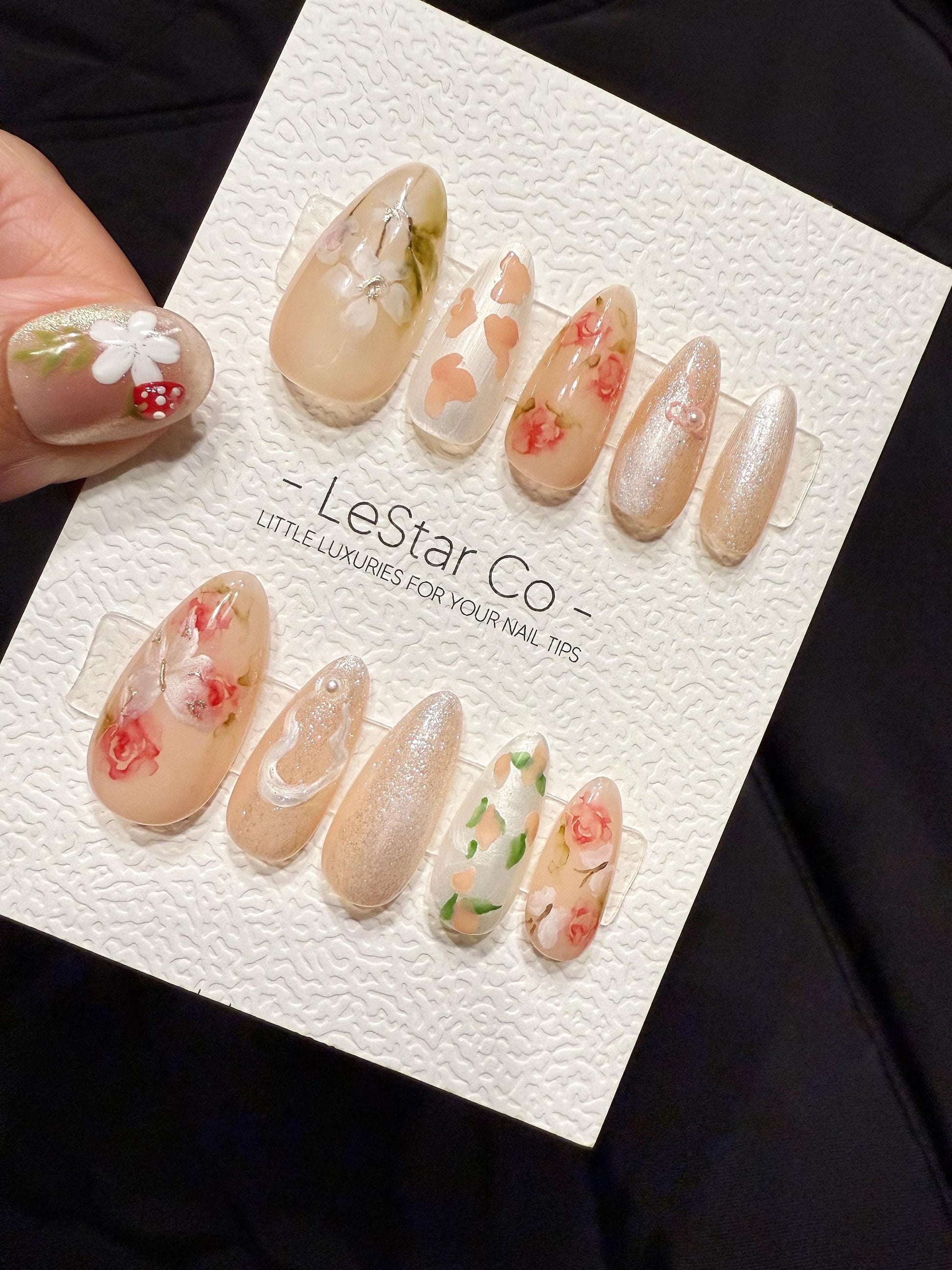 Reusable Butterfly in Rose Garden | Handmade Press On Gel Acrylic Nails | 4for3 Timed Offer
