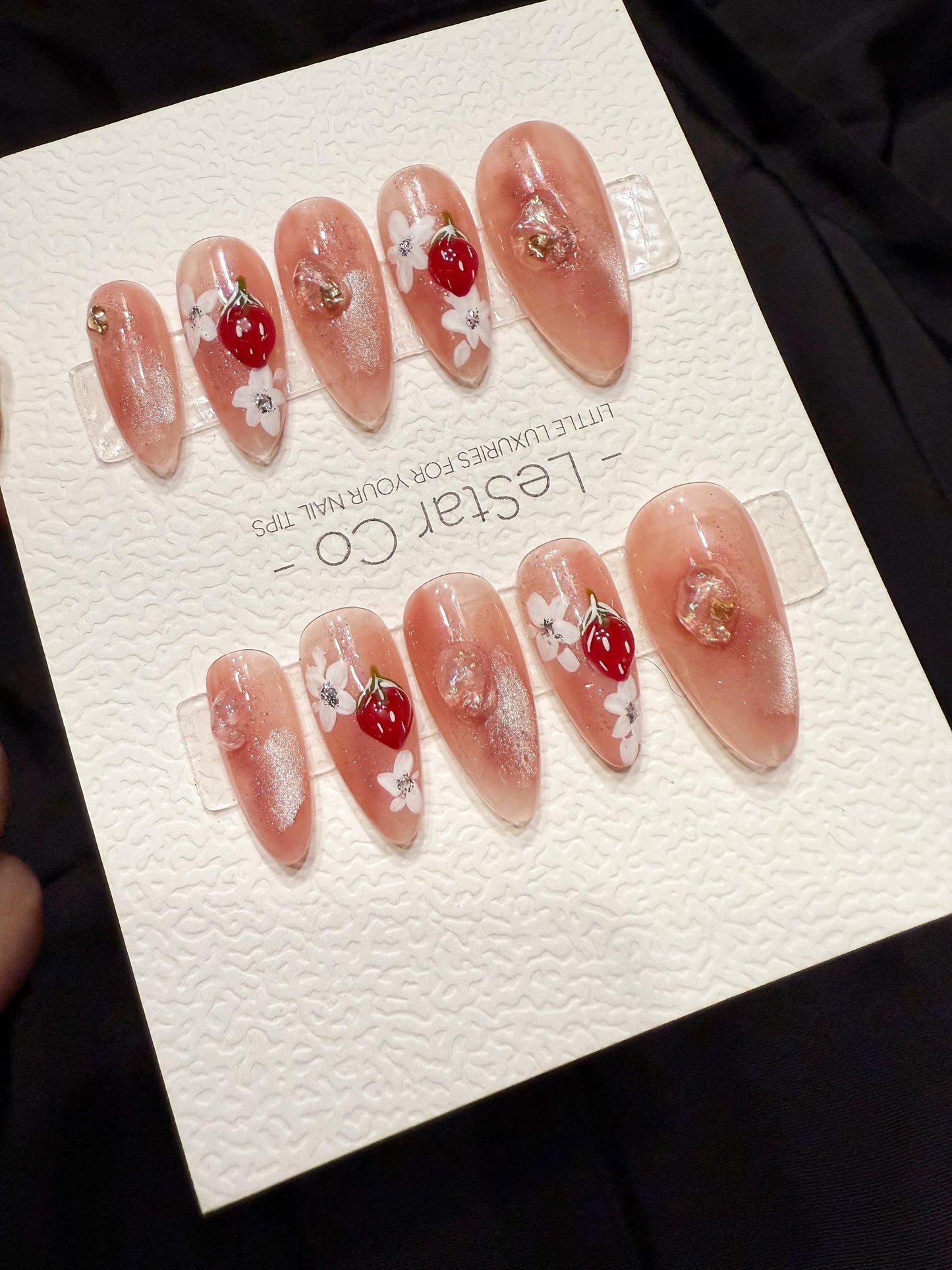 Reusable Strawberry and Flower | Handmade Press On Gel Acrylic Nails | 4for3 Timed Offer