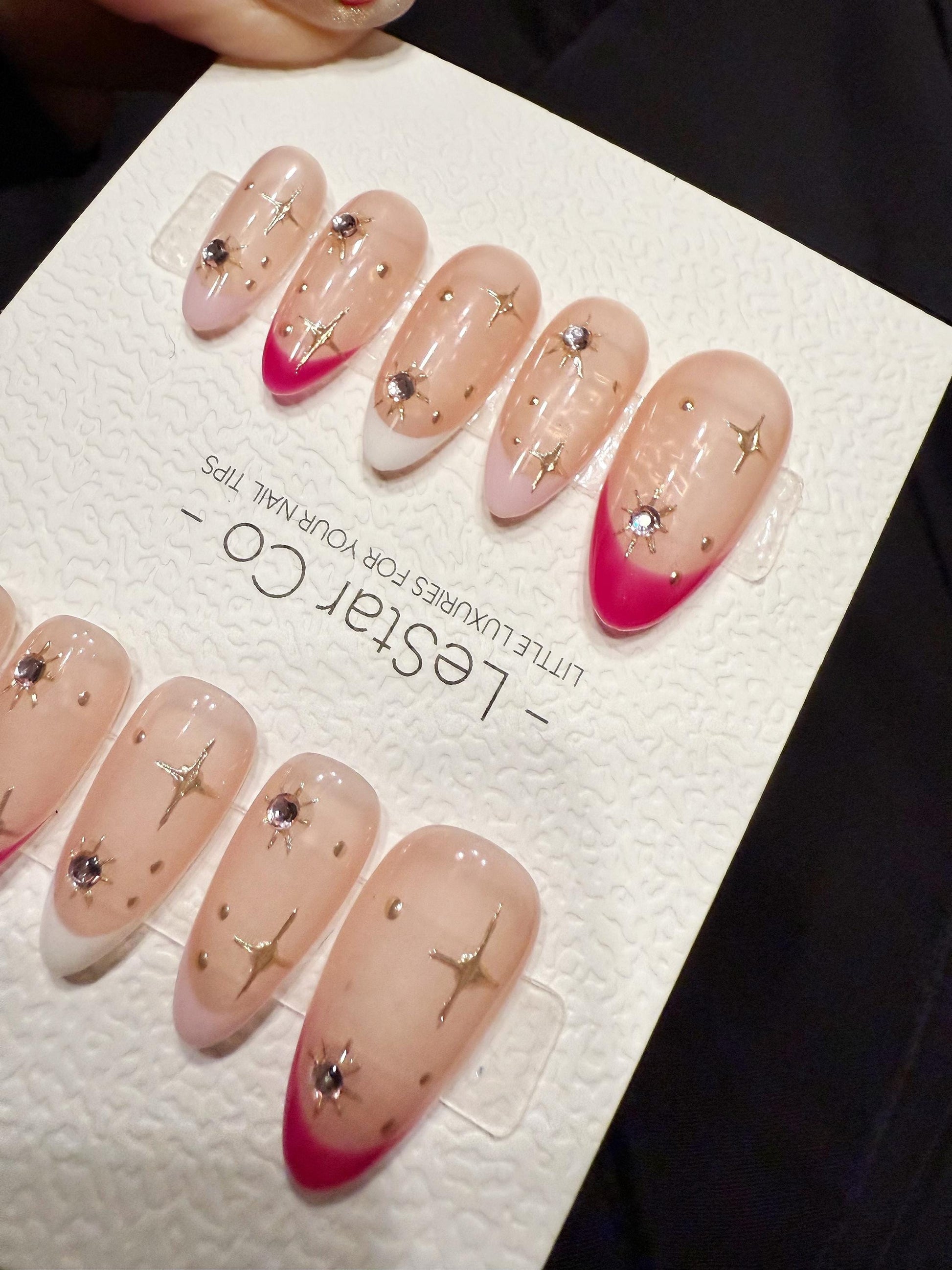 Reusable Pink Stardust | Handmade Press On Gel Acrylic Nails | 4for3 Timed Offer