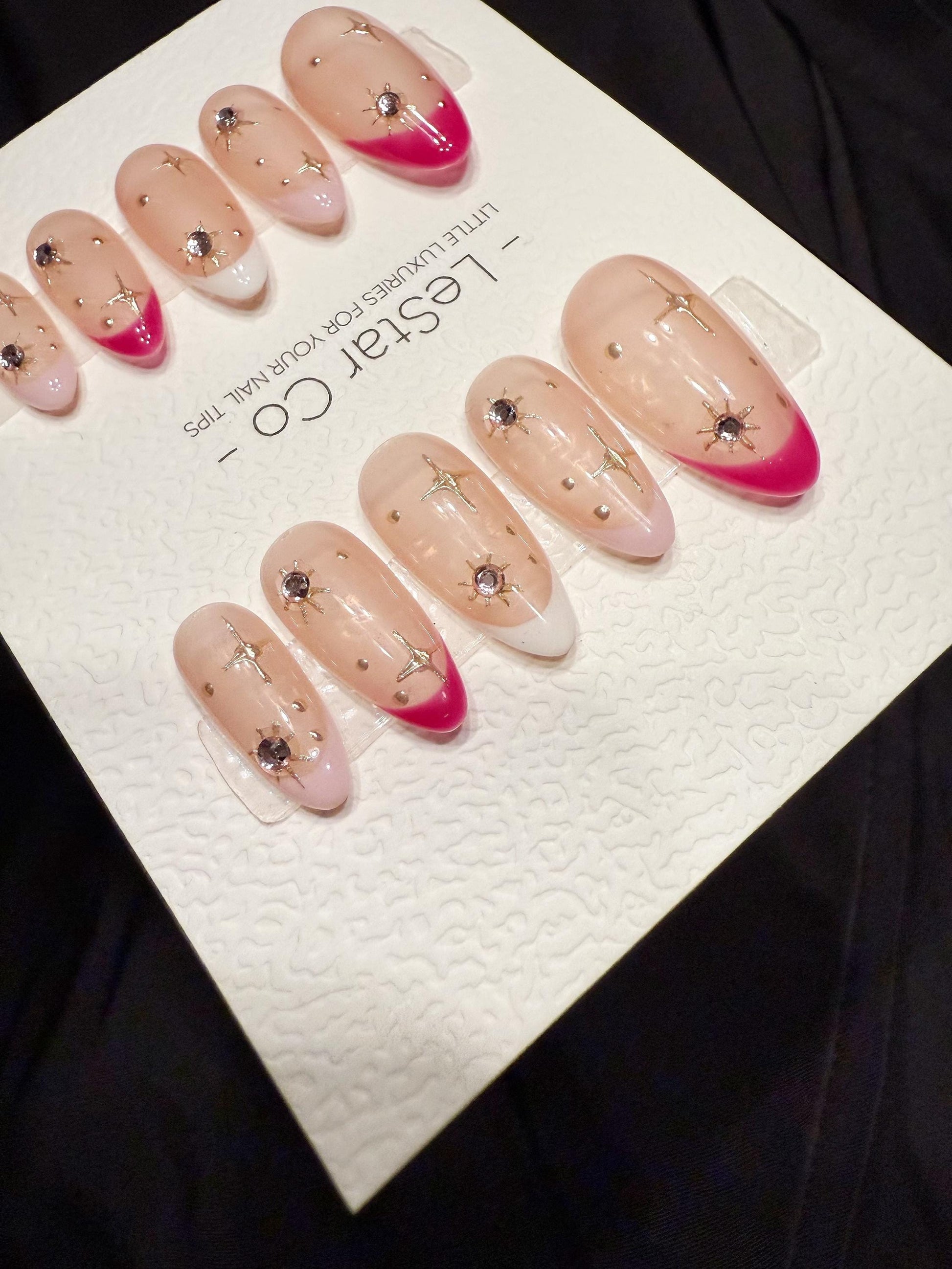 Reusable Pink Stardust | Handmade Press On Gel Acrylic Nails | 4for3 Timed Offer