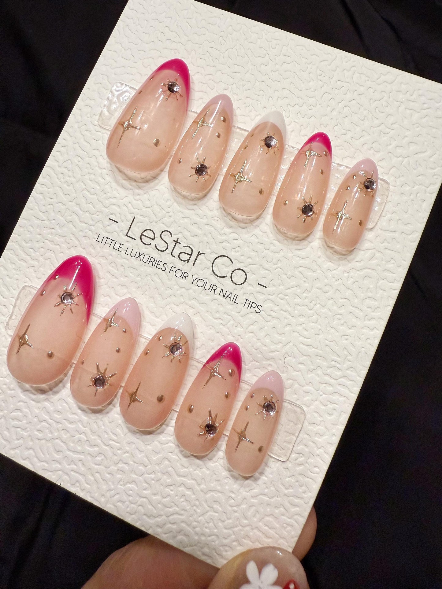 Reusable Pink Stardust | Handmade Press On Gel Acrylic Nails | 4for3 Timed Offer