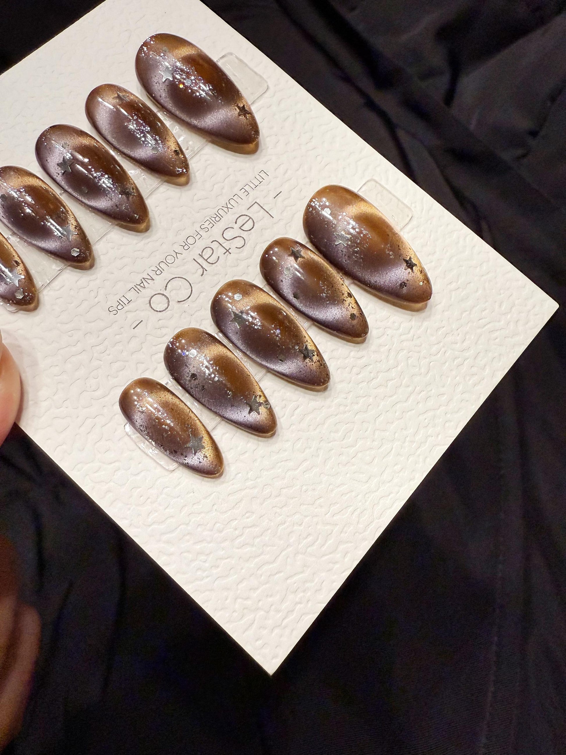 Reusable Calaxy Brew Cat Eye | Handmade Press On Gel Acrylic Nails | 4for3 Timed Offer