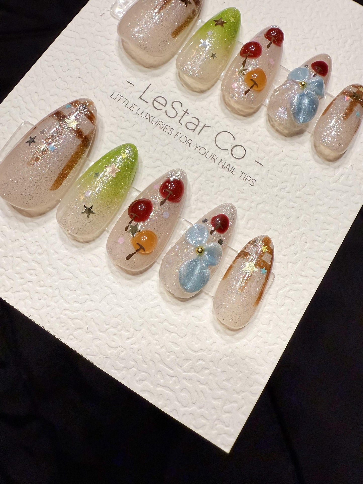 Reusable Cherry Picnic | Handmade Press On Gel Acrylic Nails | 4for3 Timed Offer