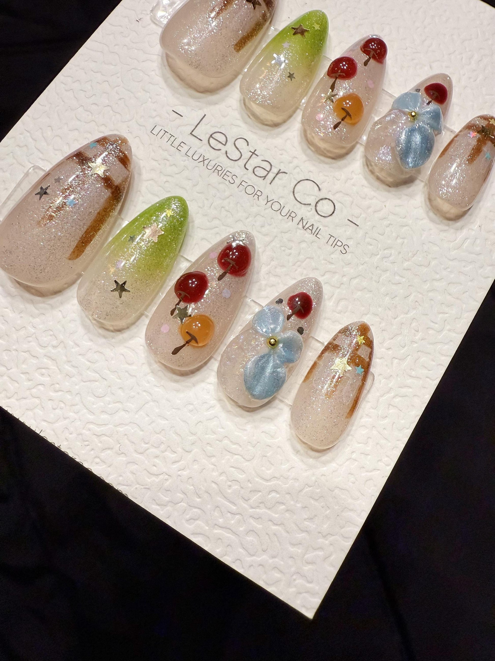 Reusable Cherry Picnic | Handmade Press On Gel Acrylic Nails | 4for3 Timed Offer