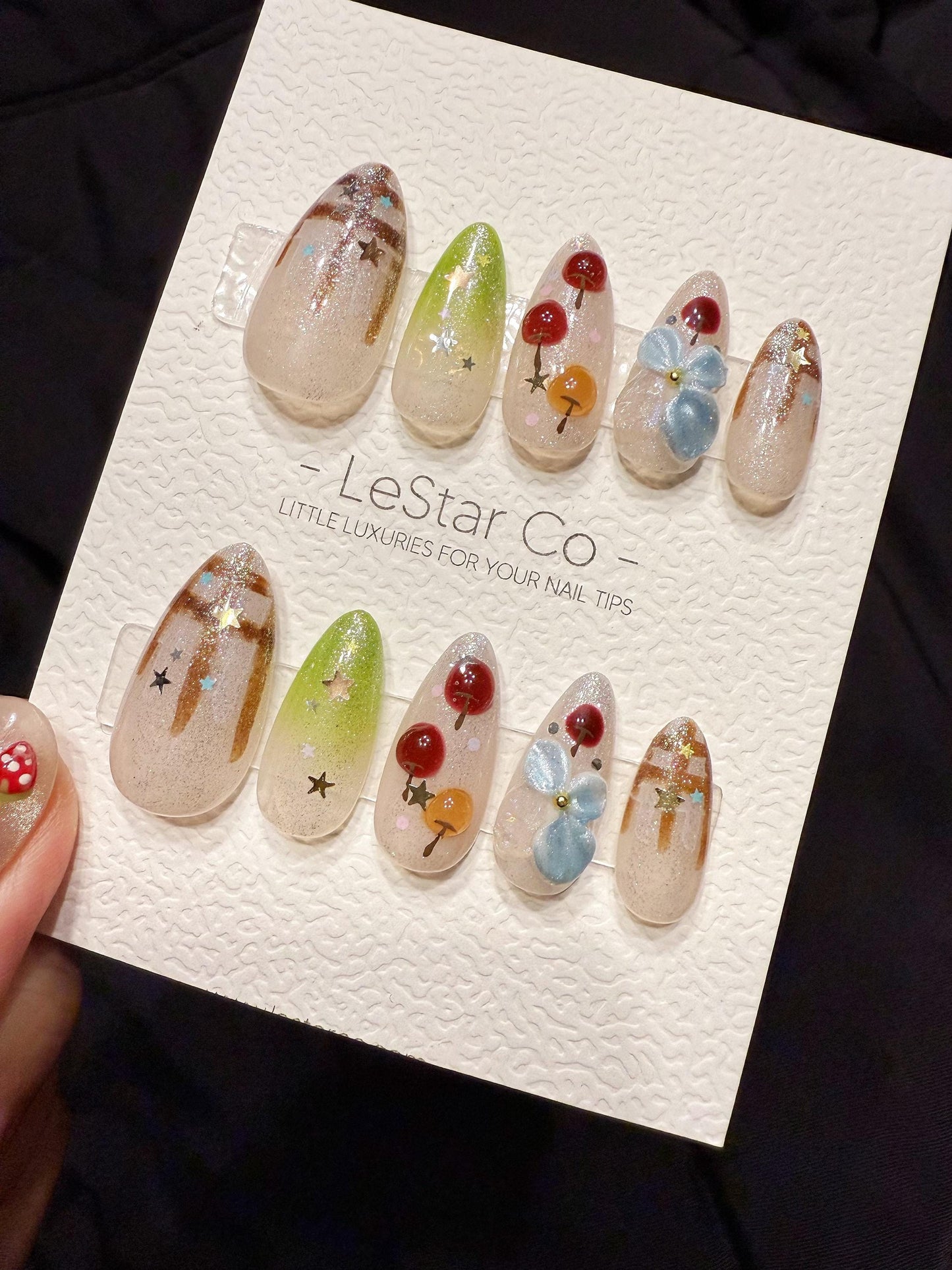 Reusable Cherry Picnic | Handmade Press On Gel Acrylic Nails | 4for3 Timed Offer