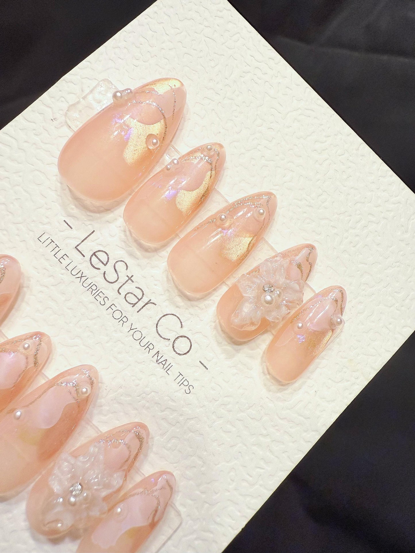 Reusable Rosewater Pearl Drift | Handmade Press On Gel Acrylic Nails | 4for3 Timed Offer