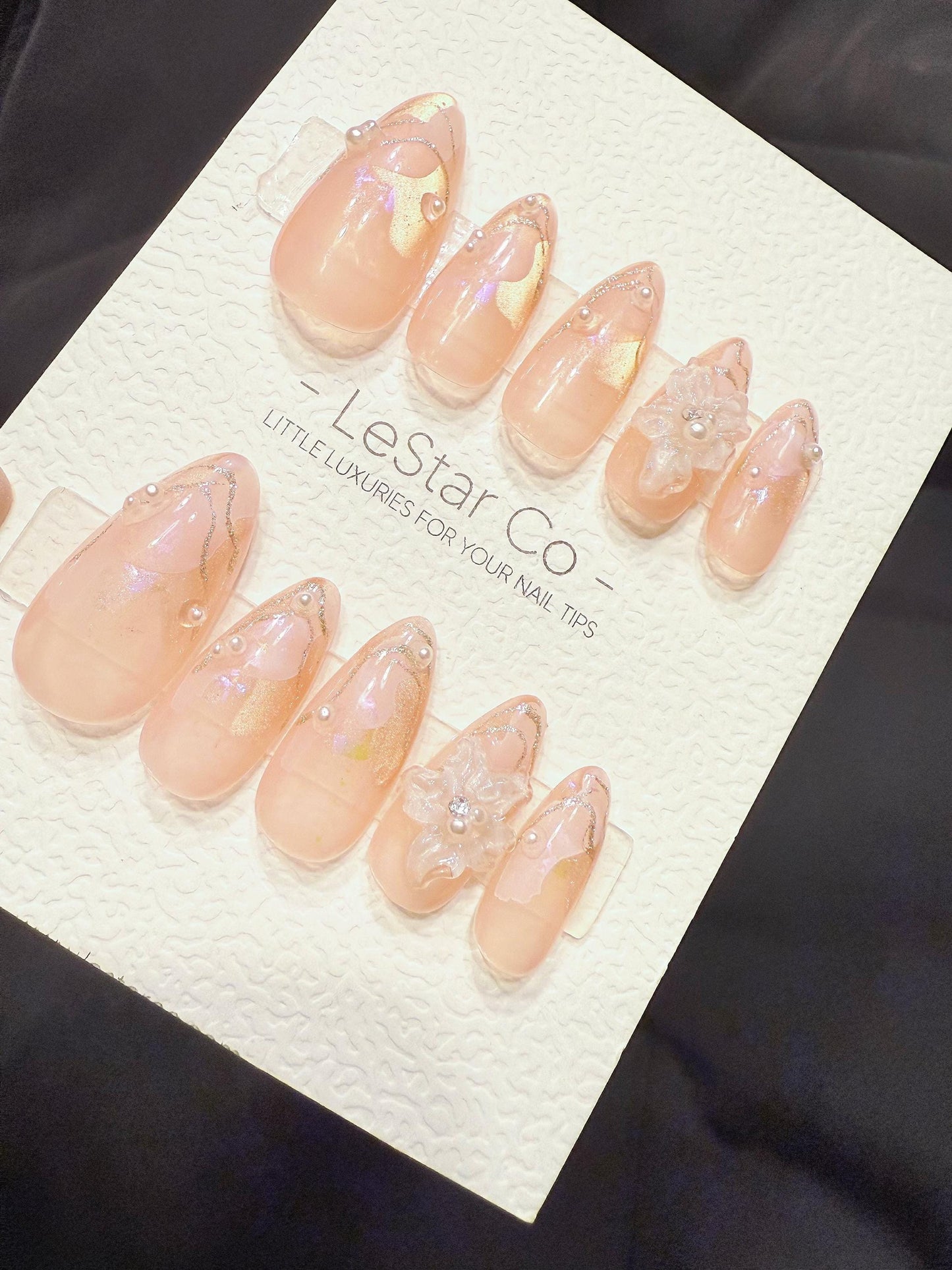 Reusable Rosewater Pearl Drift | Handmade Press On Gel Acrylic Nails | 4for3 Timed Offer