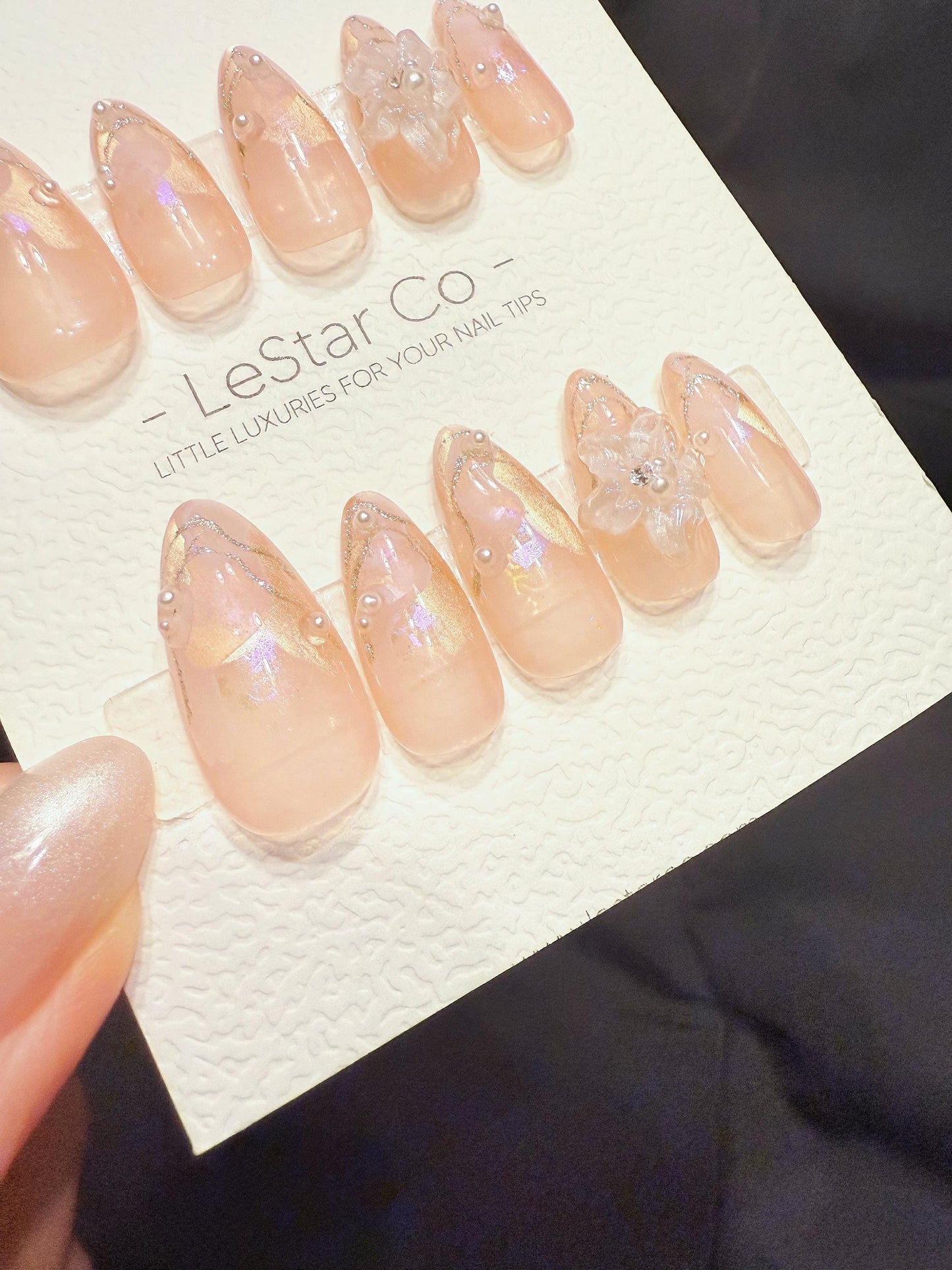 Reusable Rosewater Pearl Drift | Handmade Press On Gel Acrylic Nails | 4for3 Timed Offer