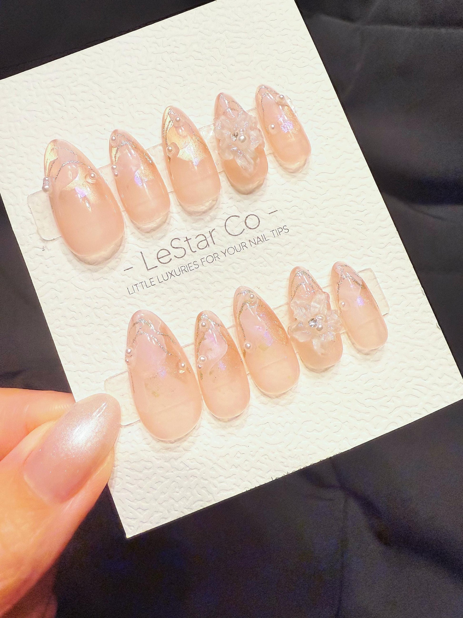 Reusable Rosewater Pearl Drift | Handmade Press On Gel Acrylic Nails | 4for3 Timed Offer