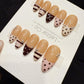 Reusable Mocha Polka French | Handmade Press On Gel Acrylic Nails | 4for3 Timed Offer