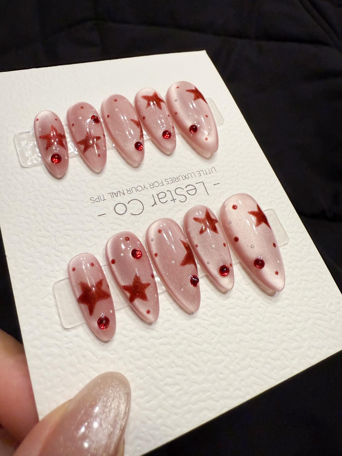 Reusable Cherry Star Kiss | Handmade Press On Gel Acrylic Nails | 4for3 Timed Offer