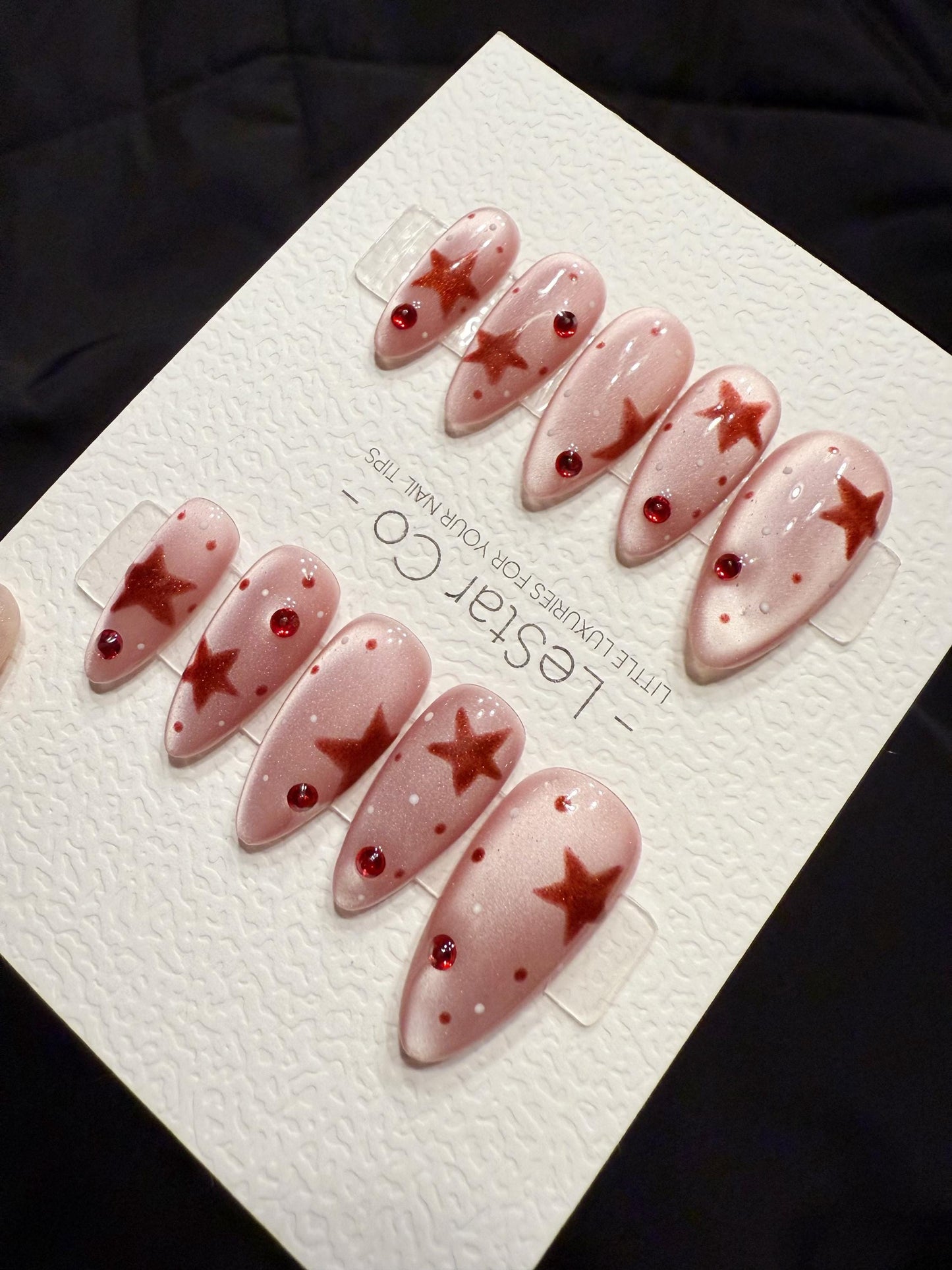 Reusable Cherry Star Kiss | Handmade Press On Gel Acrylic Nails | 4for3 Timed Offer