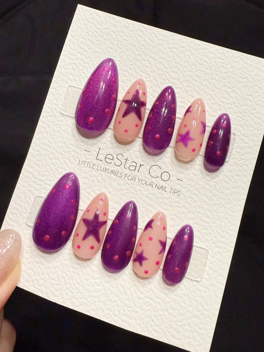 Reusable Violet Stardream | Handmade Press On Gel Acrylic Nails | 4for3 Timed Offer