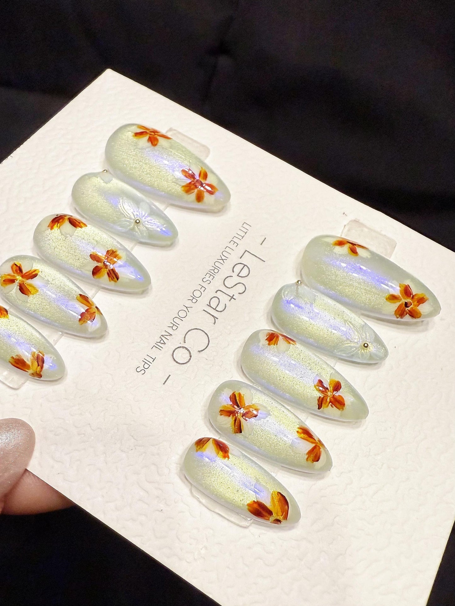 Reusable Aurora Garden Bloom Cat Eye | Handmade Press On Gel Nails