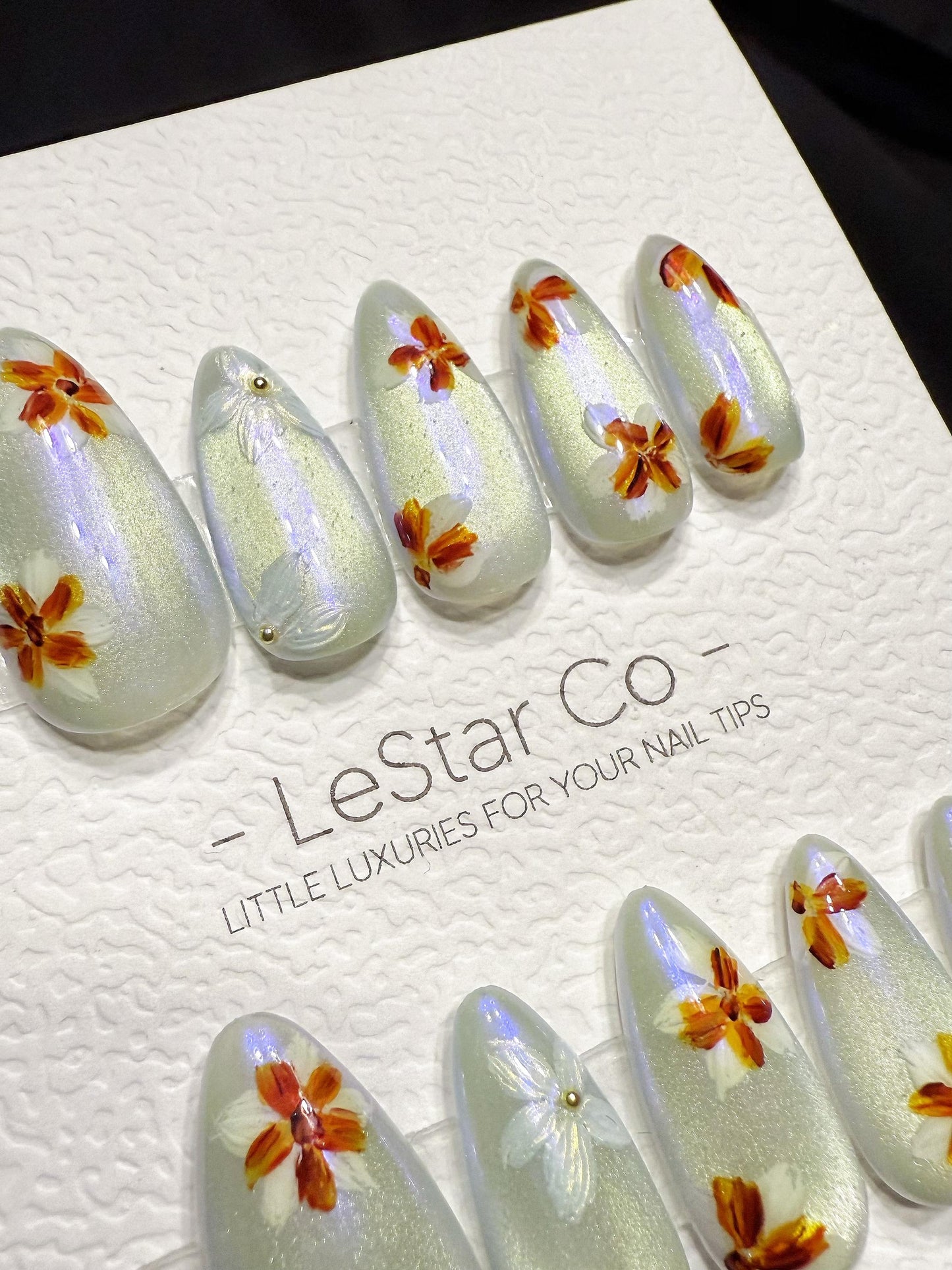 Reusable Aurora Garden Bloom Cat Eye | Handmade Press On Gel Nails