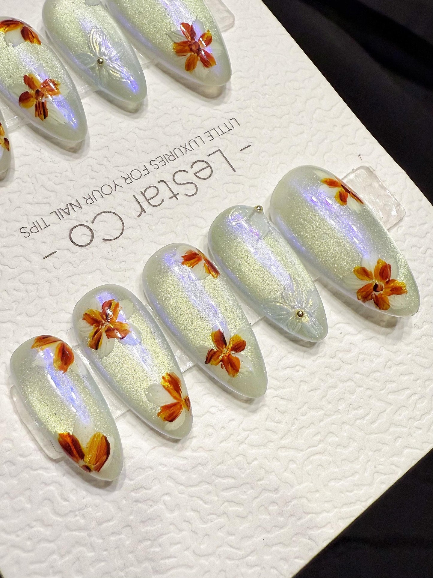 Reusable Aurora Garden Bloom Cat Eye | Handmade Press On Gel Nails