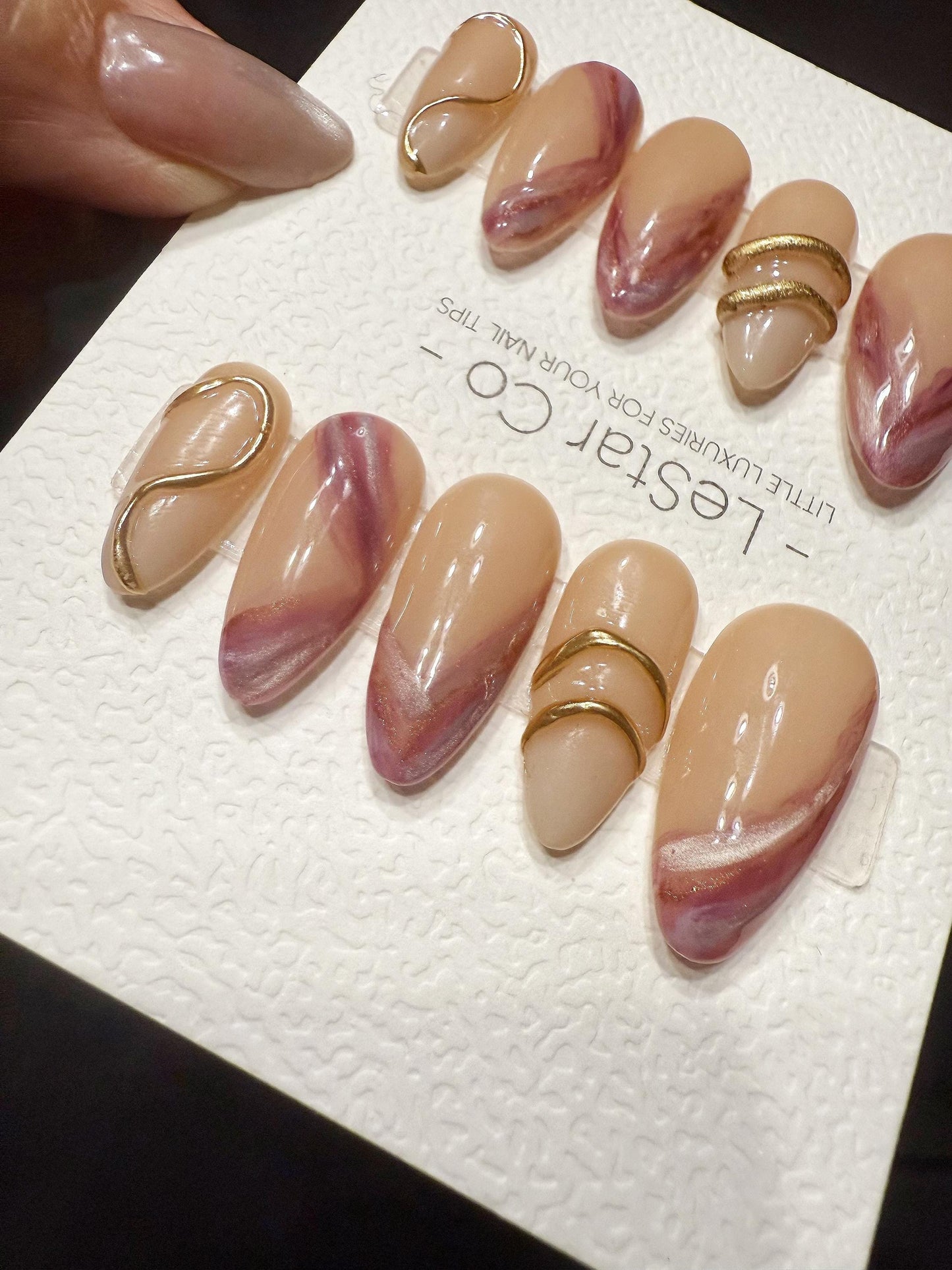 Reusable Rose Quartz Marble | Handmade Press On Gel Acrylic Nails | 4for3 Timed Offer