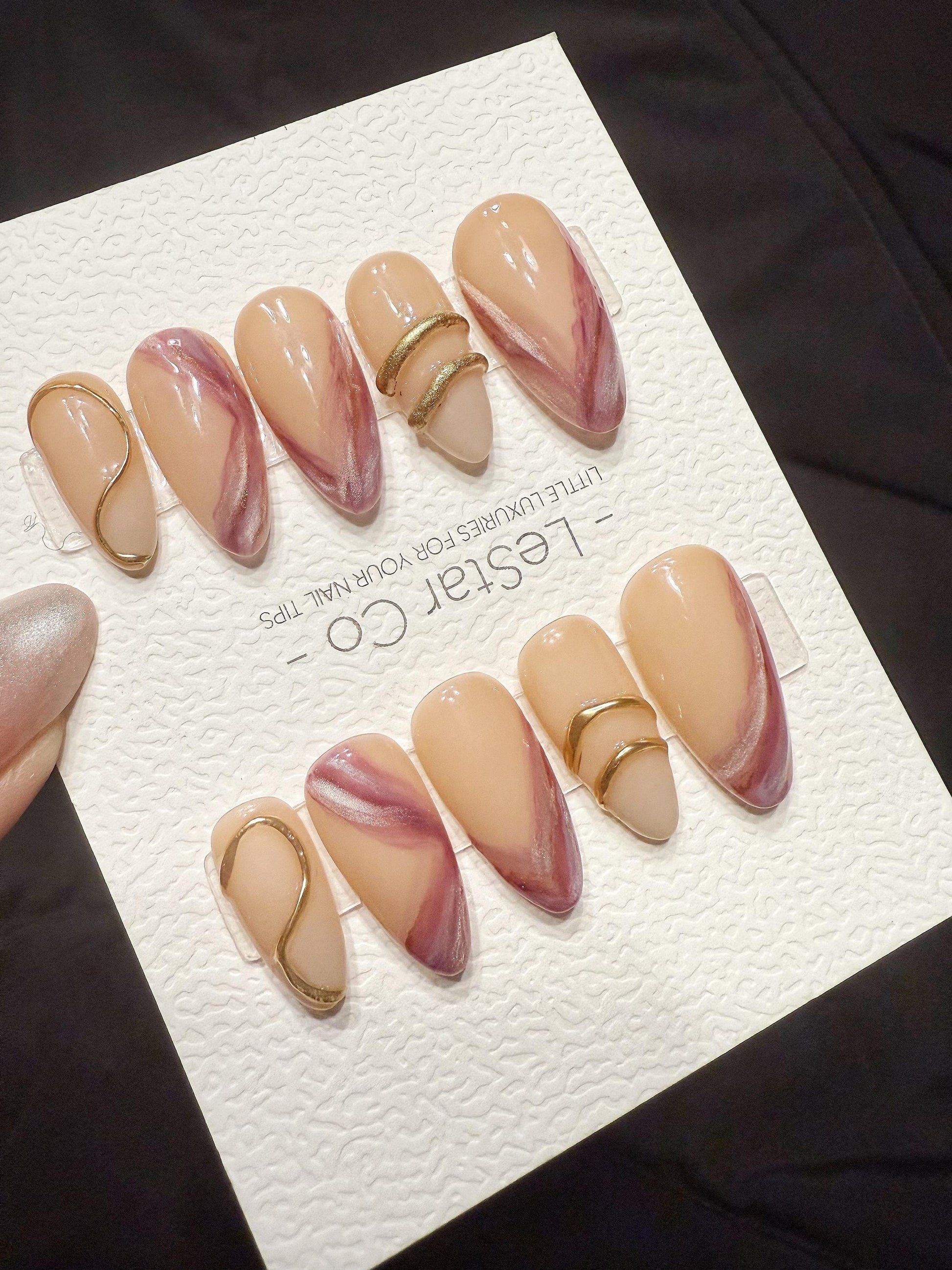 Reusable Rose Quartz Marble | Handmade Press On Gel Acrylic Nails | 4for3 Timed Offer