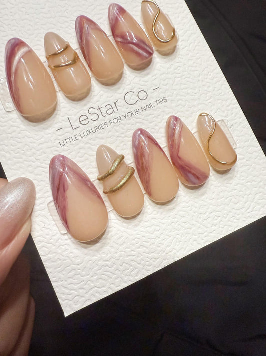 Reusable Rose Quartz Marble | Handmade Press On Gel Acrylic Nails | 4for3 Timed Offer