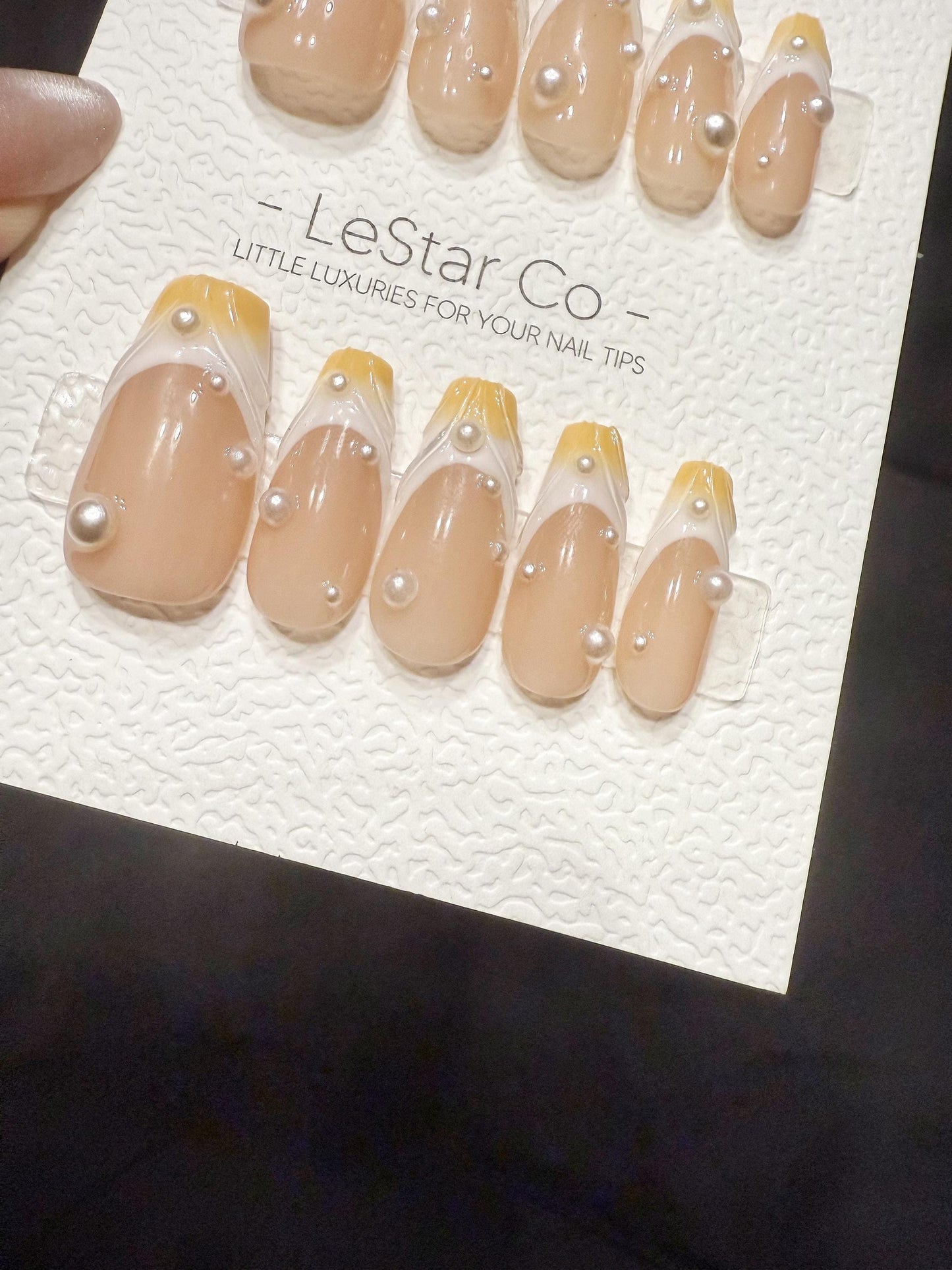 Reusable Apricot Pearl Drip | Handmade Press On Gel Acrylic Nails | 4for3 Timed Offer