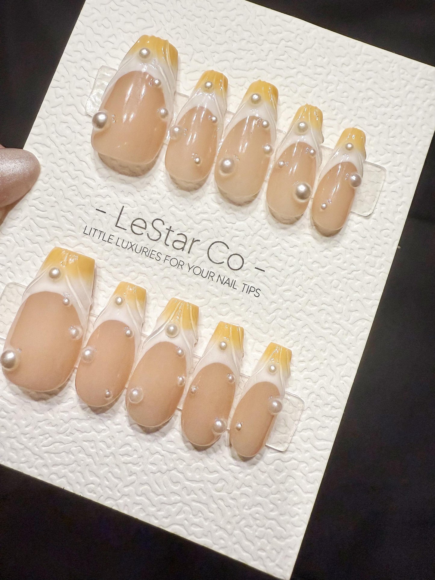 Reusable Apricot Pearl Drip | Handmade Press On Gel Acrylic Nails | 4for3 Timed Offer