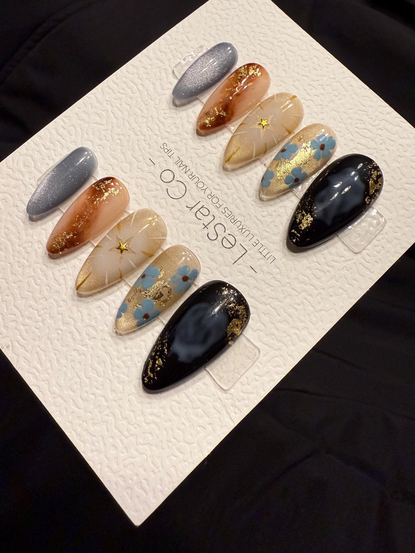 Reusable Vintage Midnight Petals | Handmade Press On Gel Acrylic Nails | 4for3 Timed Offer