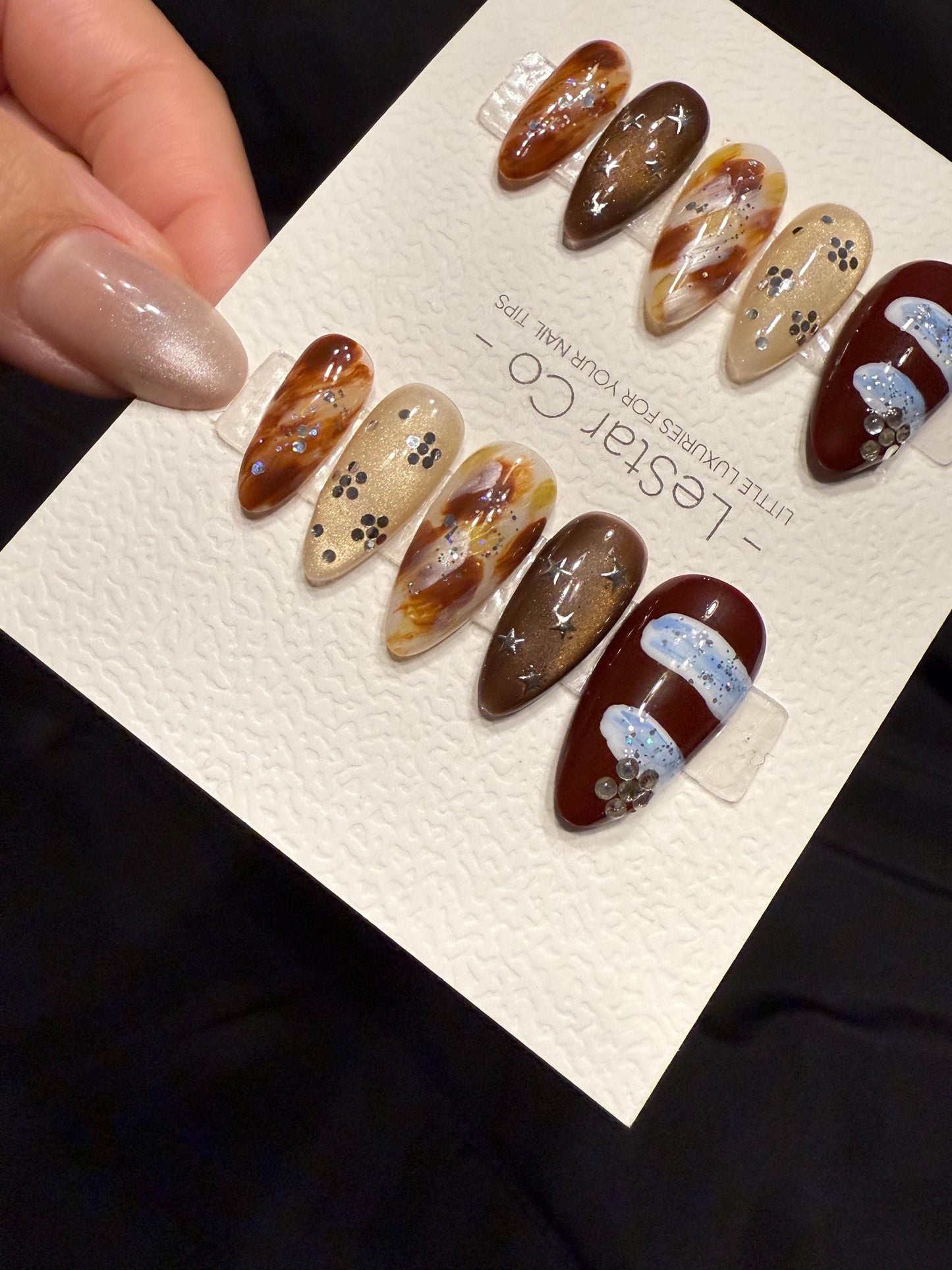 Reusable Winter Cocoa Sky | Handmade Press On Gel Acrylic Nails | 4for3 Timed Offer