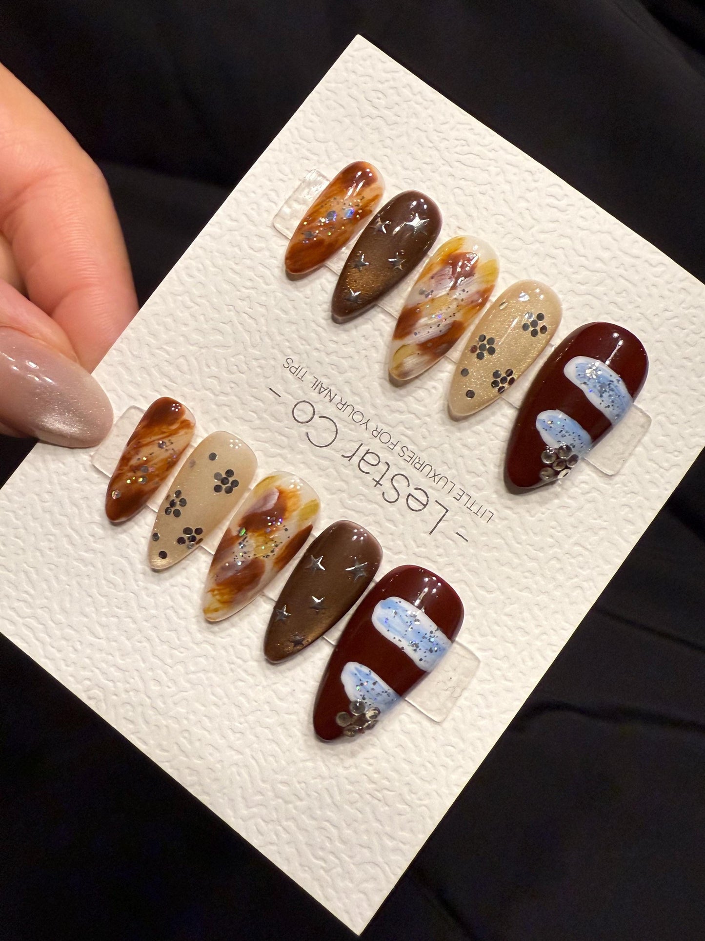 Reusable Winter Cocoa Sky | Handmade Press On Gel Acrylic Nails | 4for3 Timed Offer