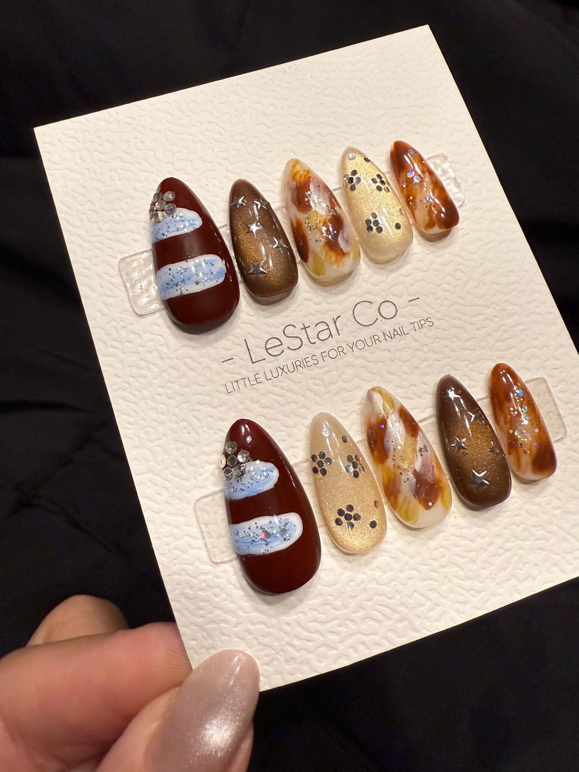 Reusable Winter Cocoa Sky | Handmade Press On Gel Acrylic Nails | 4for3 Timed Offer