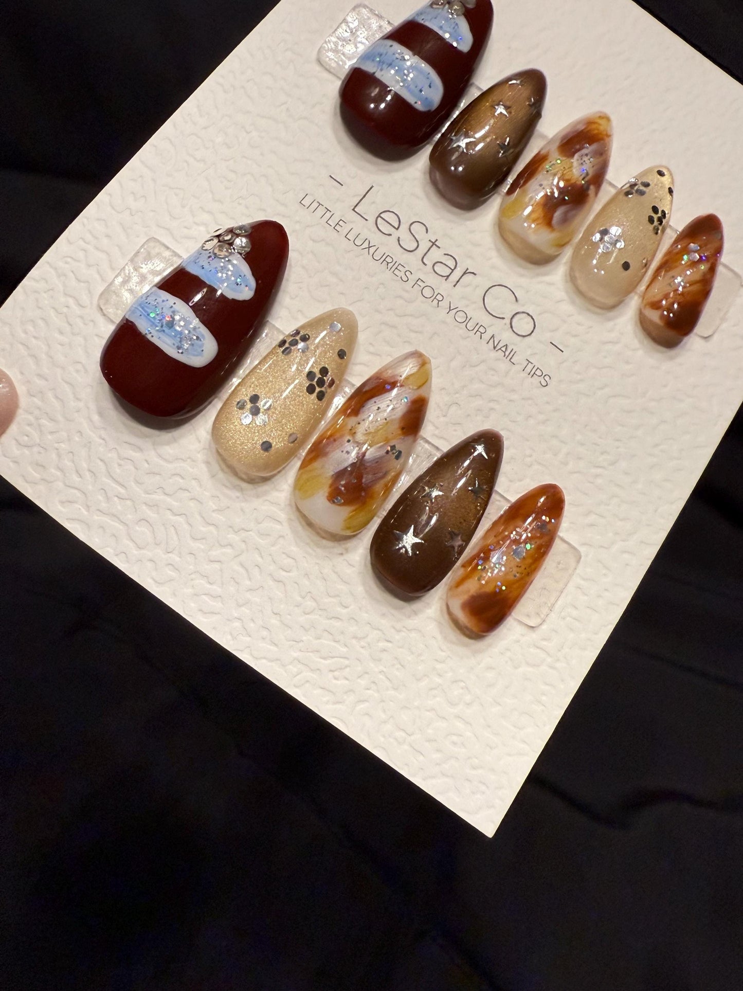 Reusable Winter Cocoa Sky | Handmade Press On Gel Acrylic Nails | 4for3 Timed Offer
