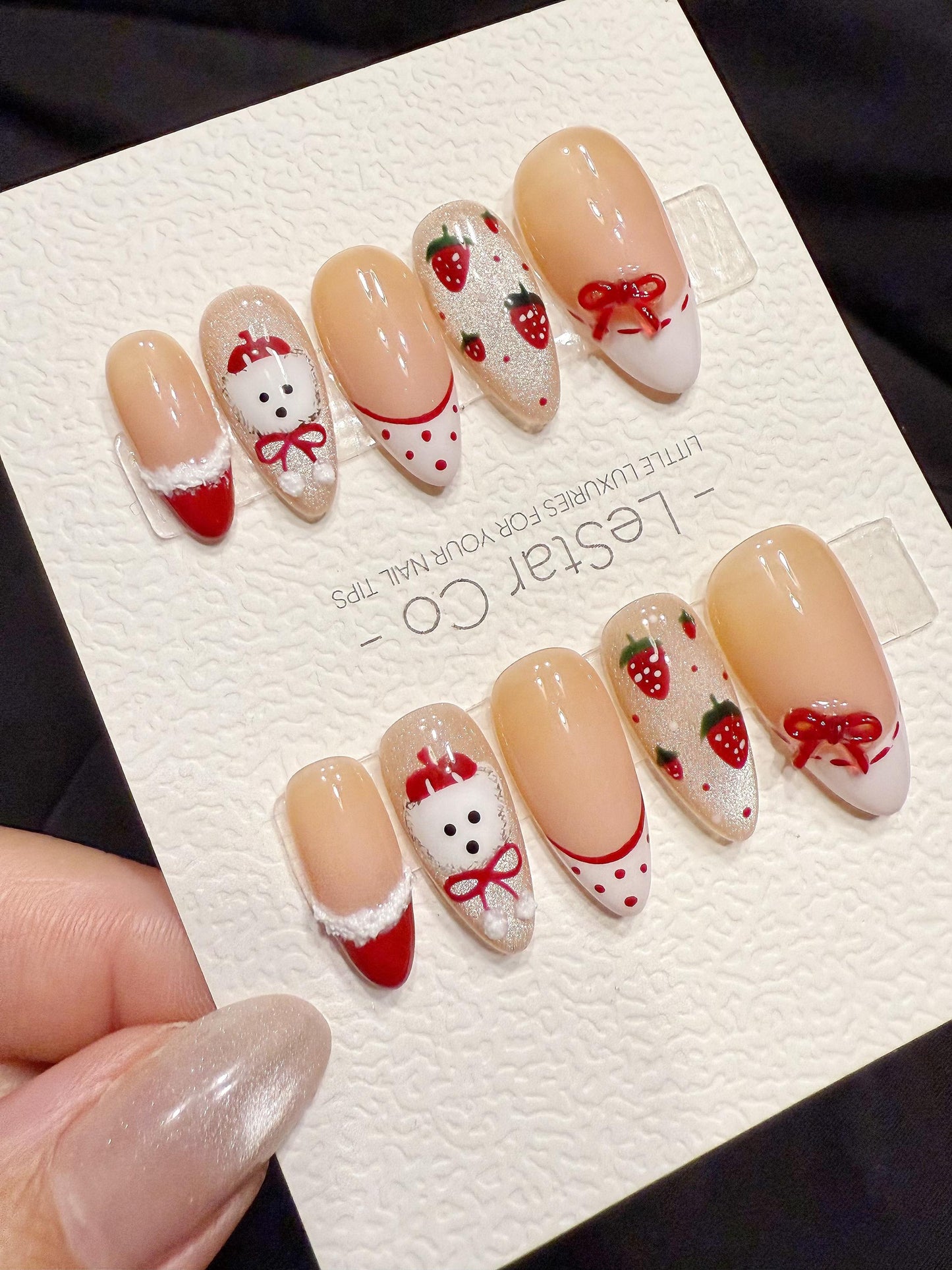 Reusable Strawberry Puppy | Handmade Press On Gel Acrylic Nails | 4for3 Timed Offer