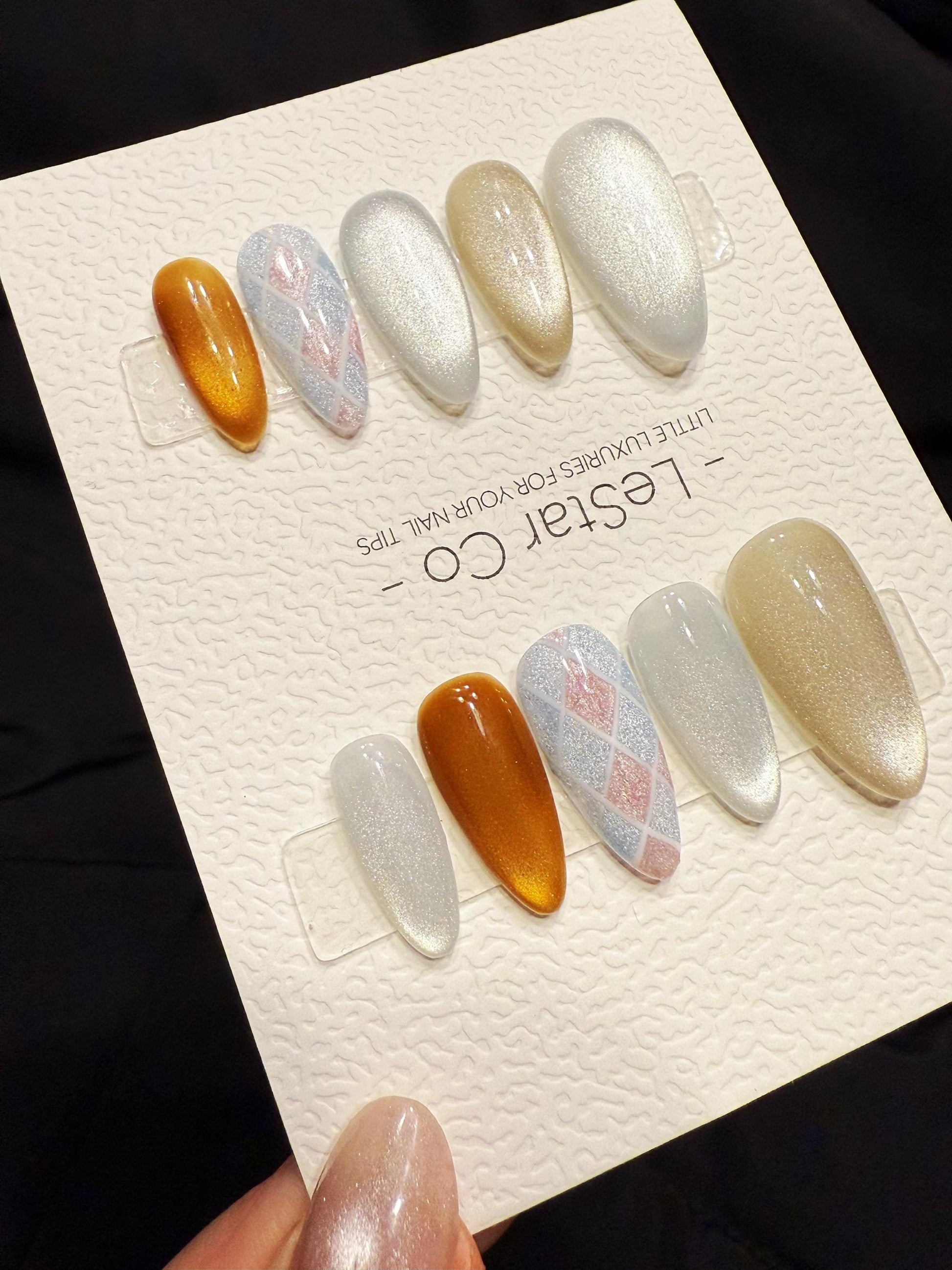 Reusable Champagne Tweed Luxe | Handmade Press On Gel Acrylic Nails | 4for3 Timed Offer