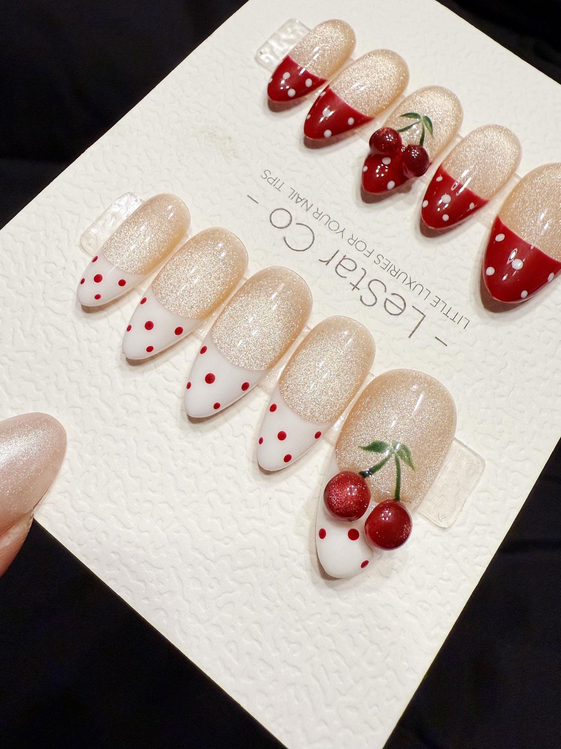 Reusable Fresh Cherry | Handmade Press On Gel Acrylic Nails | 4for3 Timed Offer