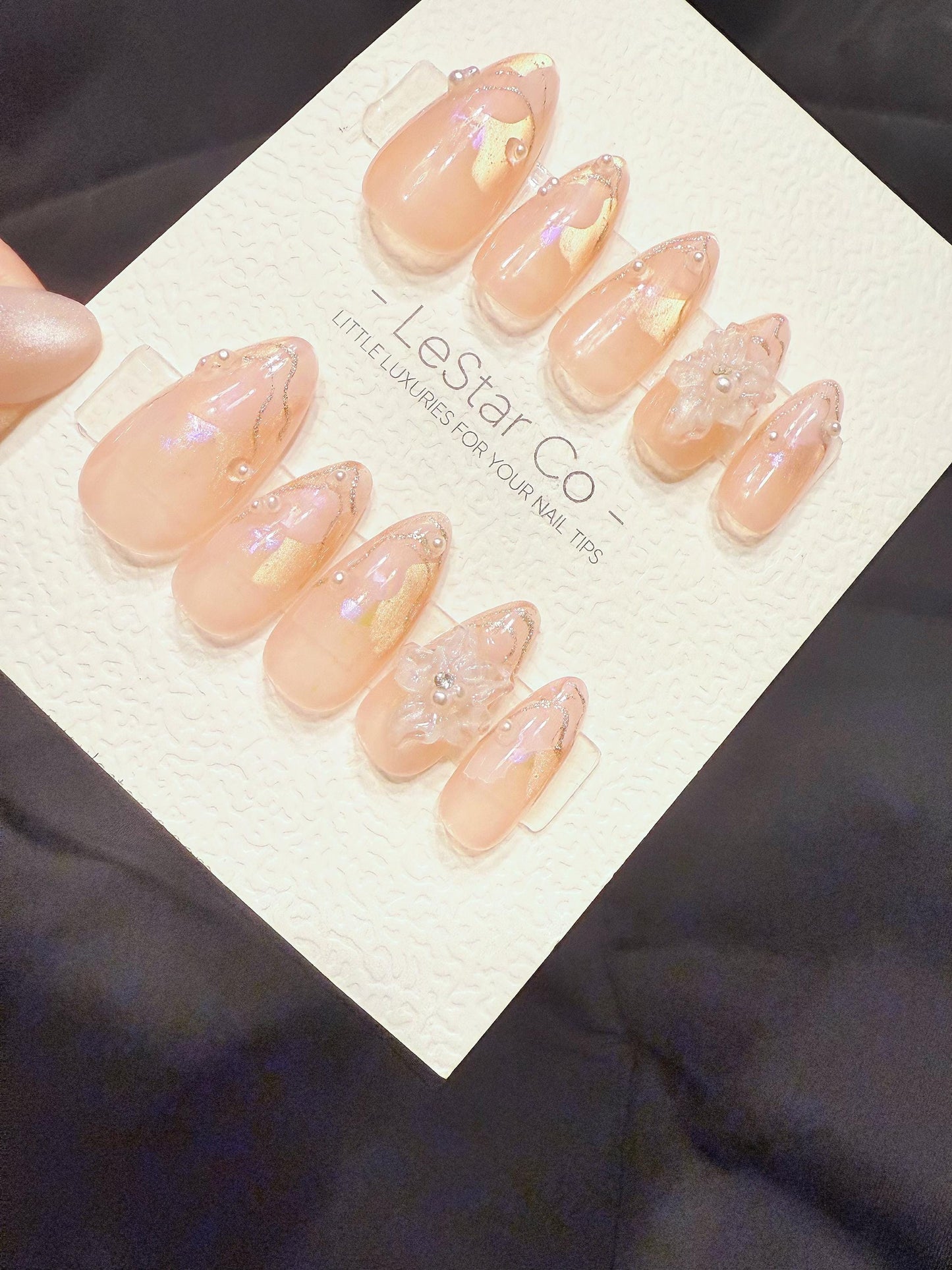 Reusable Rosewater Pearl Drift | Handmade Press On Gel Acrylic Nails | 4for3 Timed Offer